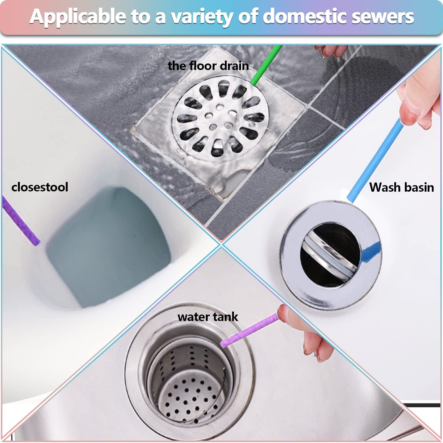 Drain Sticks 72 Pack Deodorizer Prevent Clogs in Kitchen and Bathroom
