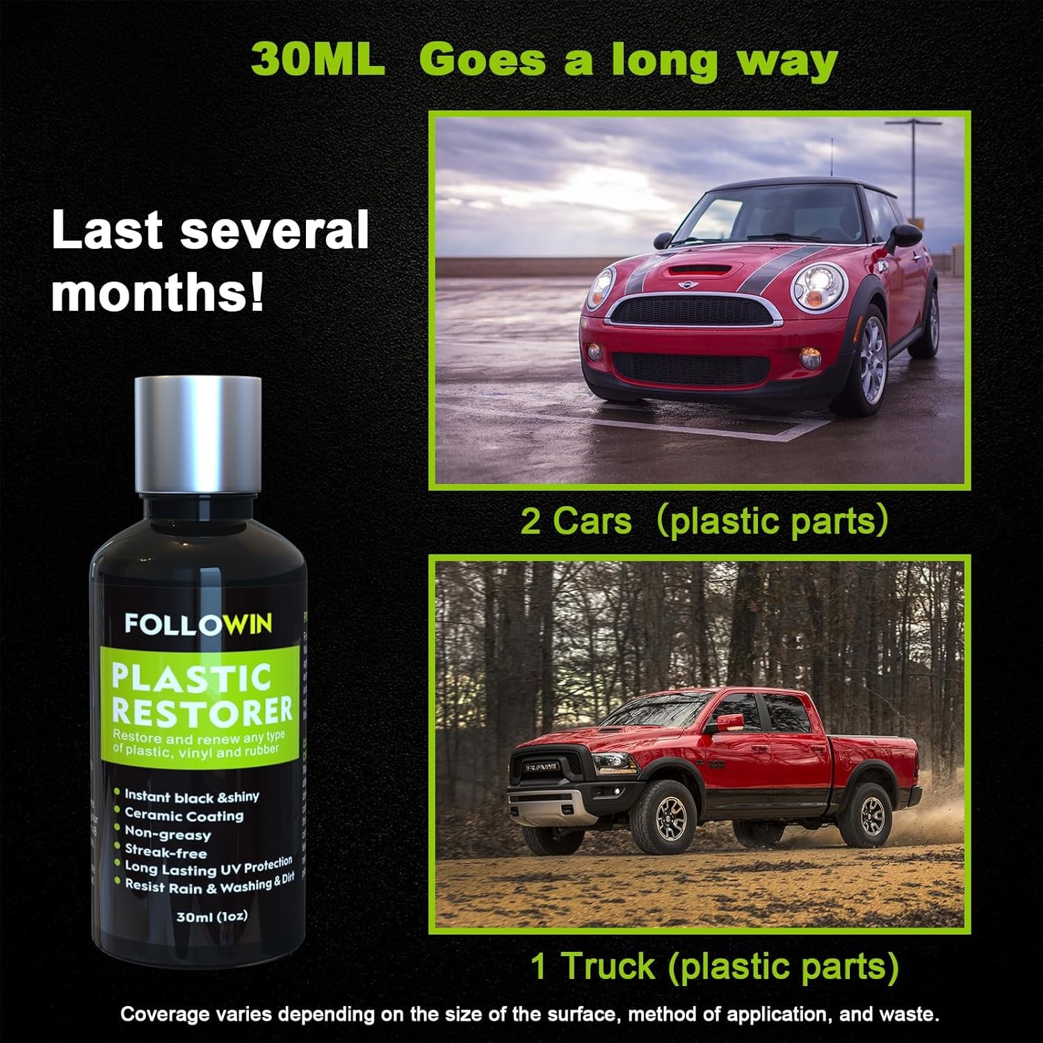 FOLLOWIN Plastic Restorer for Cars – Black Trim Restorer & Ceramic Coating, Resi