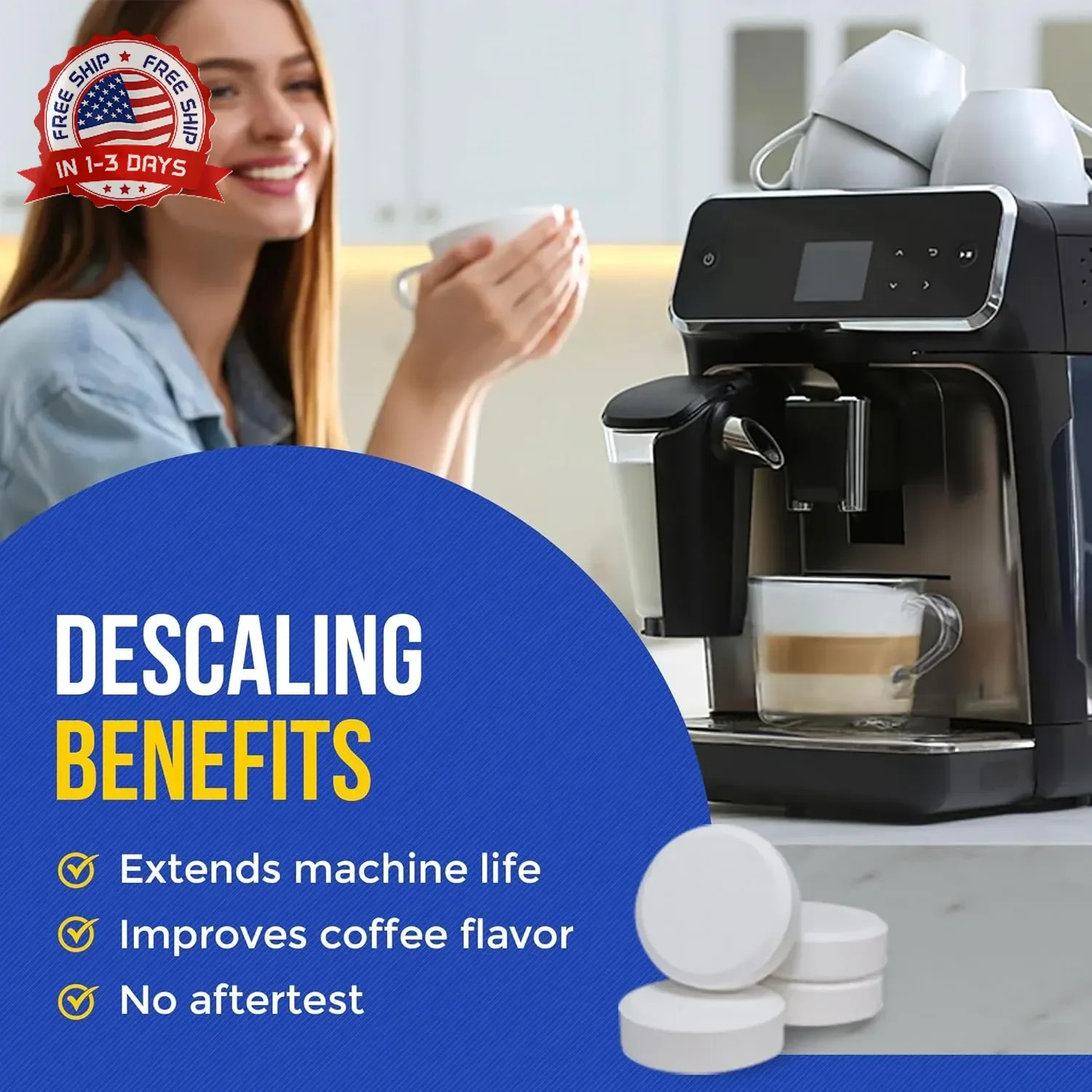Bastion Coffee Machine Cleaner & Descaler Tablets – 24 Count | Deep Clean & Desc