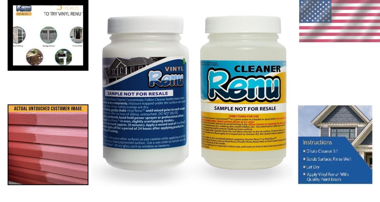 Vinyl Renu Siding Restorer Sample Kit with Cleaner for Outdoor Surfaces