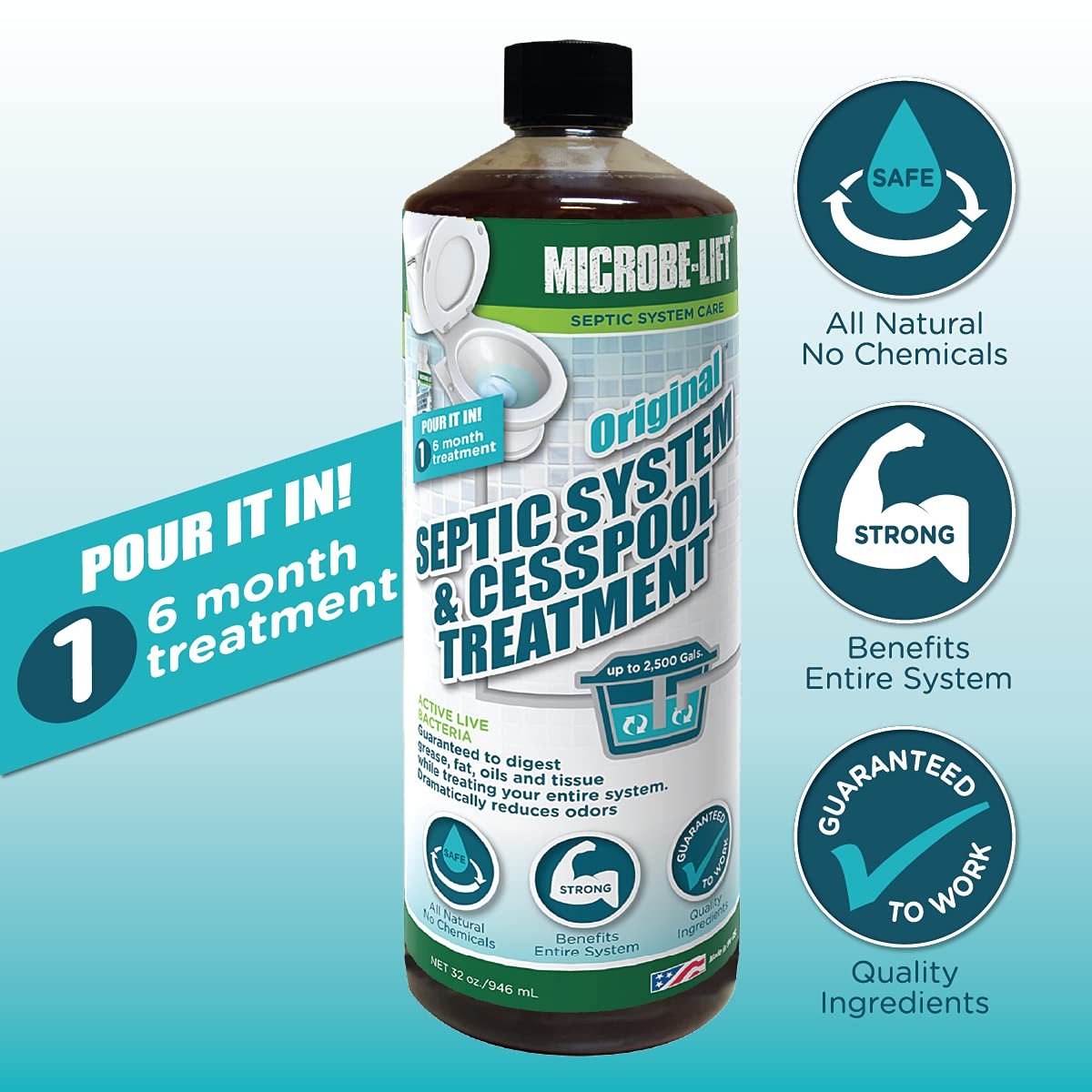 MICROBE-LIFT Septic Tank and Cesspool Treatment Enzymes – 6 Month Supply – Bacte