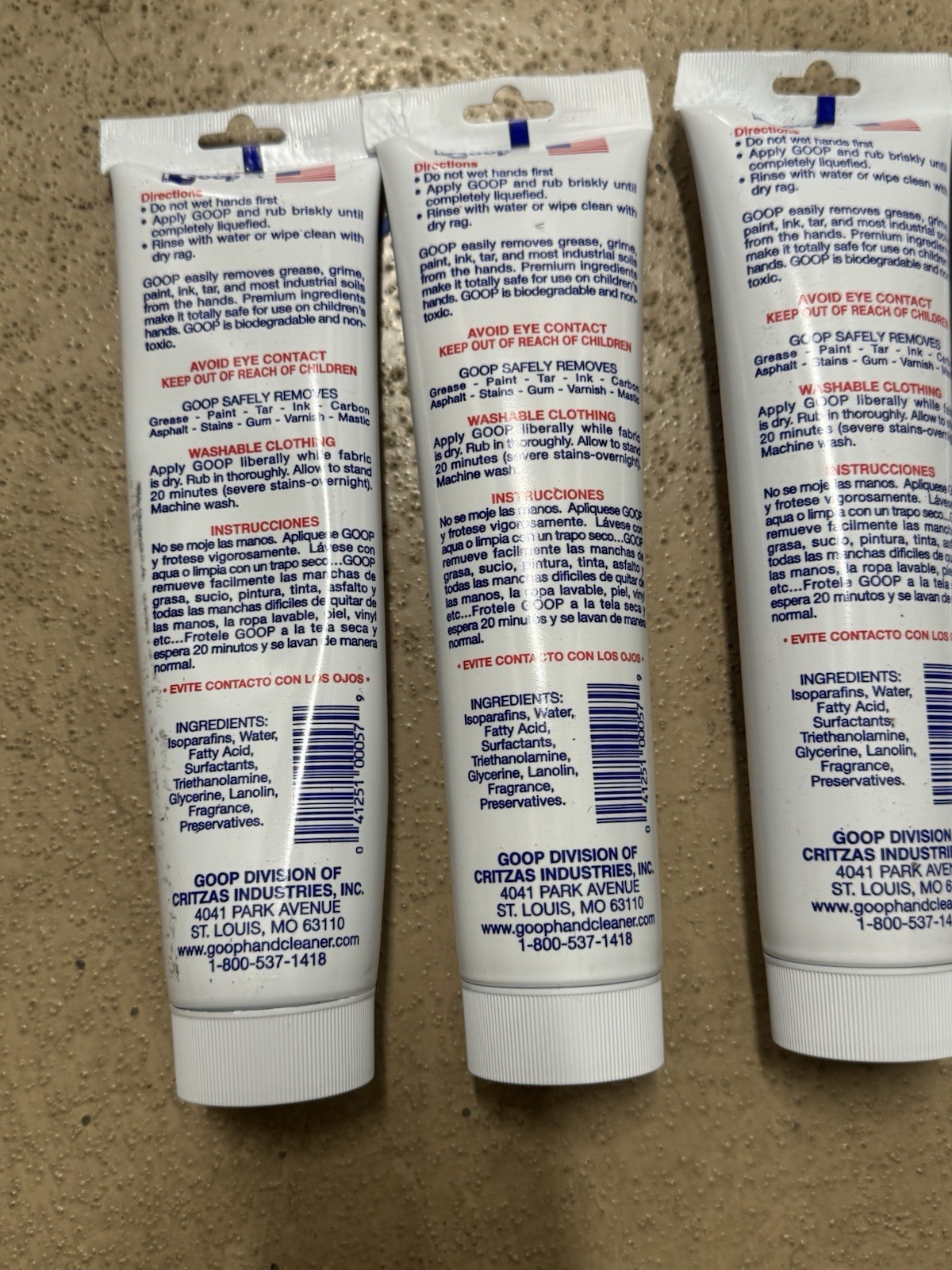 4 PACK GOOP Multi Purpose Hand Cleaner – Waterless 10.5 oz Tube Lot