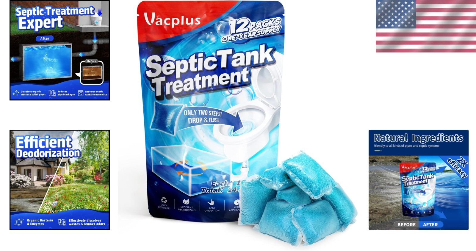 Septic Tank Treatment – 1 Supply of Dissolvable Packs- 2X Efficiency