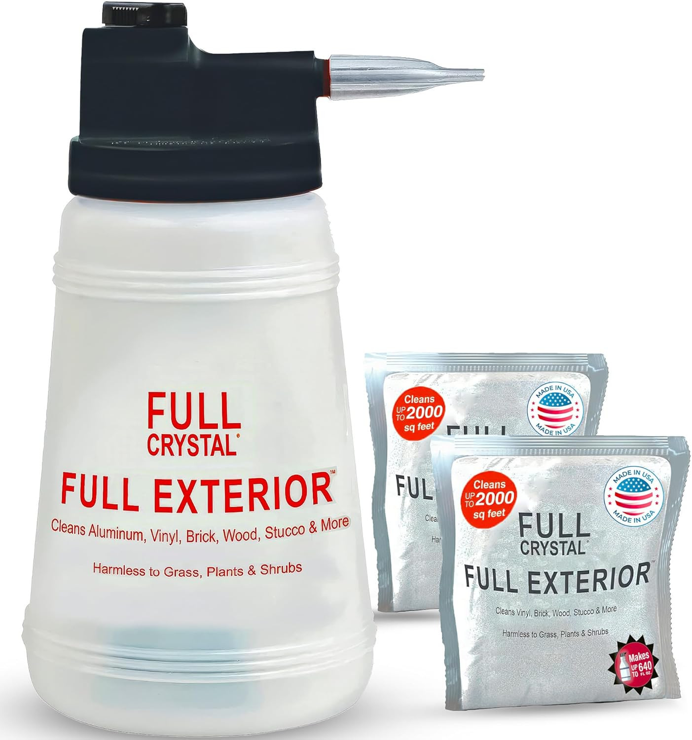 Full Exterior Kit – Bottle, Lid with Hose Attachment with Two 4 Oz Crystal Powde