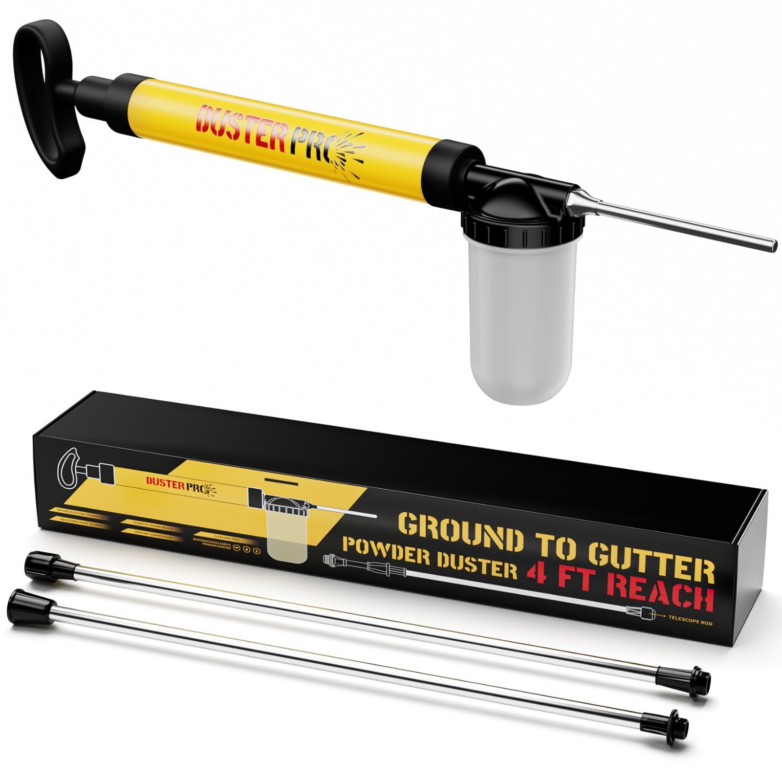 Adjustable 4FT Diatomaceous Earth Powder Duster – Pump Applicator & Sprayer