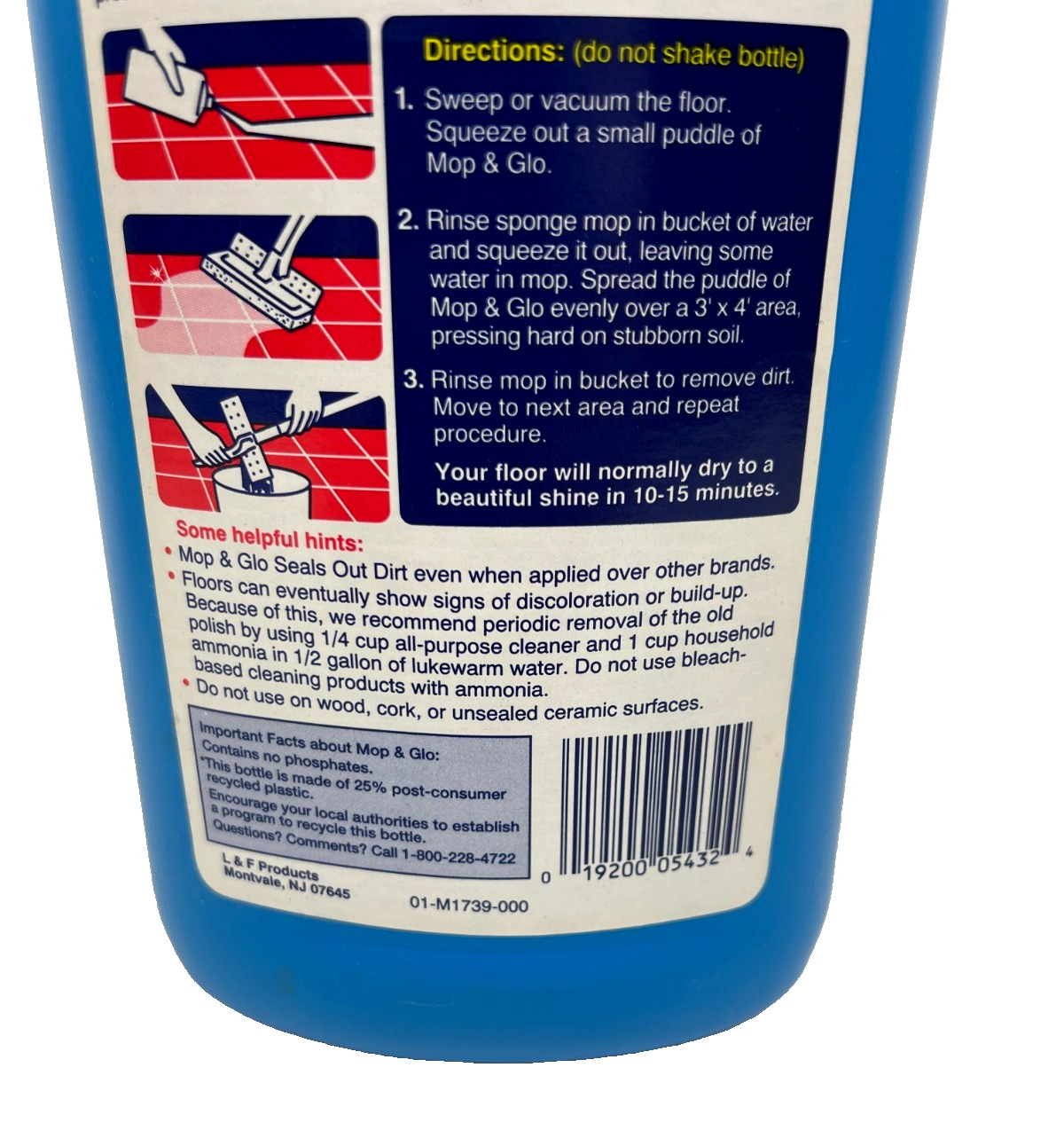 Vintage Mop & Glo Floor Shine Cleaner Movie Prop 1 Quart Bottle 32oz