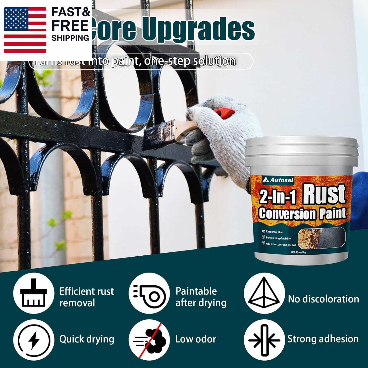 2-In-1 Rust Converter & Metal Primer, Stops Rust,Rust Inhibitor Paint for Metal,