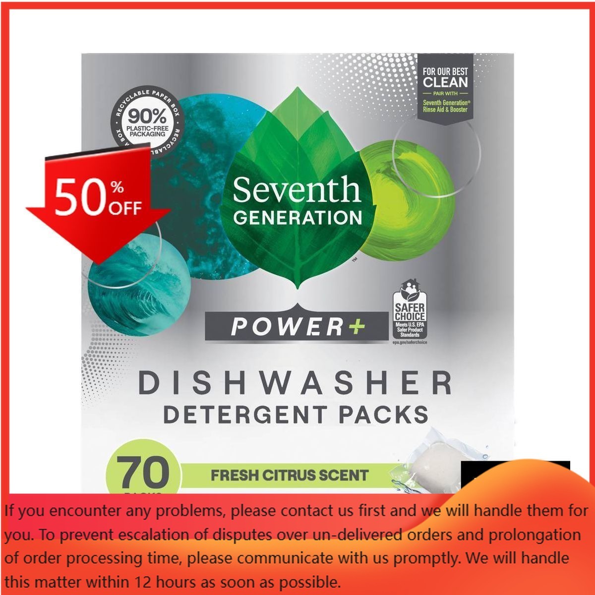 Seventh Generation Fresh Citrus Natural Power Plus Dishwasher Packs – 37oz/70ct