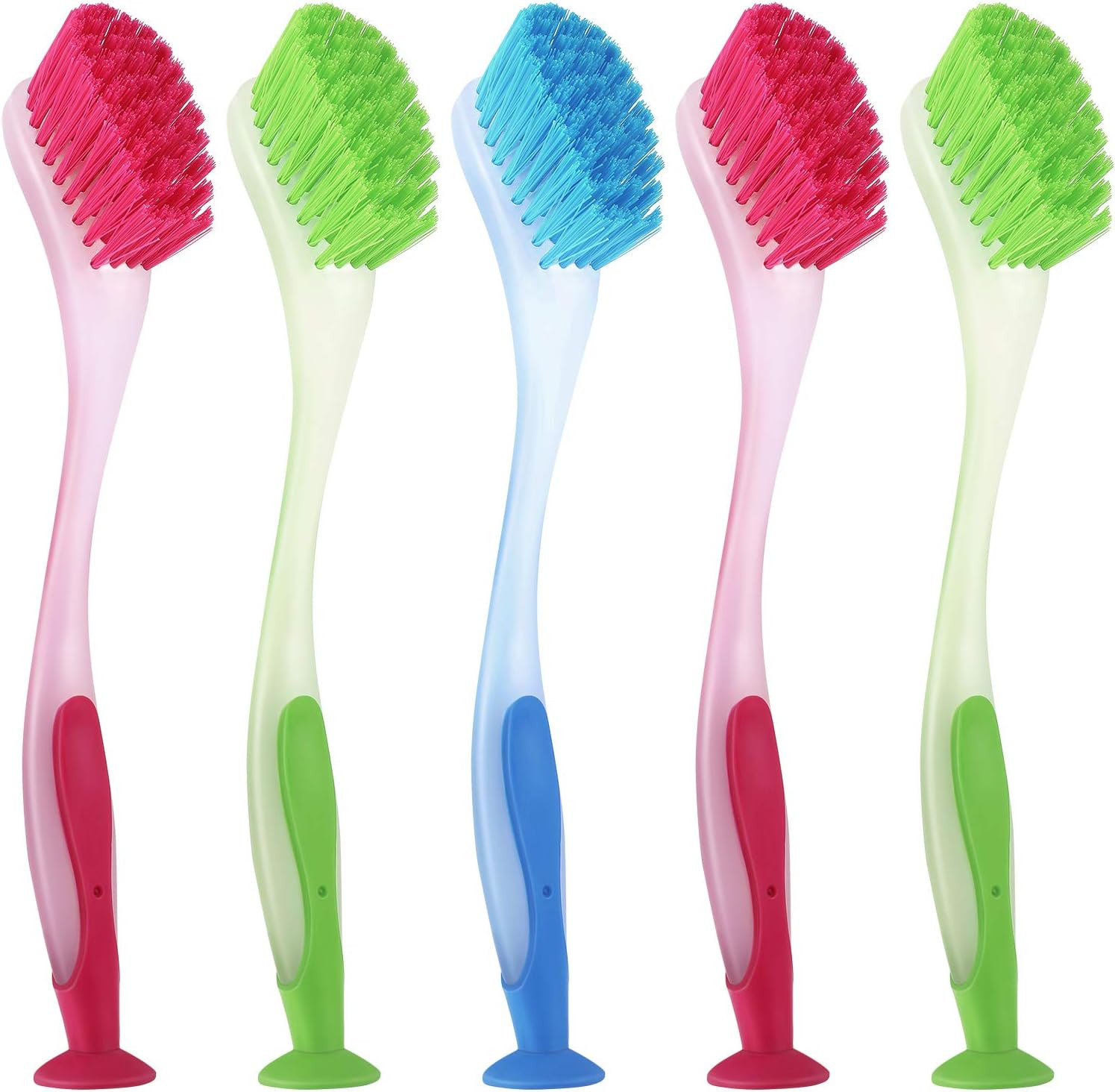 5 Pieces Long Dish Brush with Handle Assorted Color Dishwashing Brush with Sucti