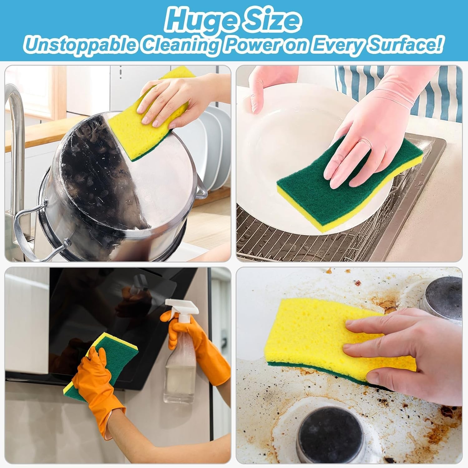 Extra Large 6 Count Heavy Duty Scrub Sponges for Kitchen and Bathroom Cleaning