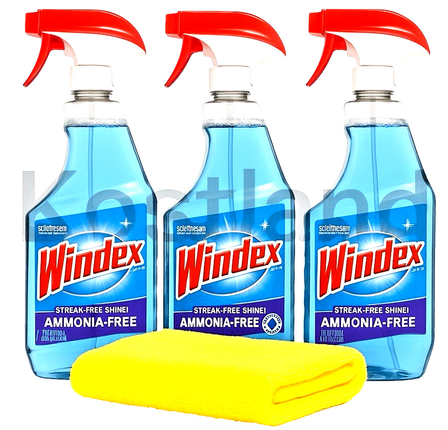 Windex Ammonia-Free Glass Cleaner 23oz 3 Pack + Microfiber Towel Fresh Scent