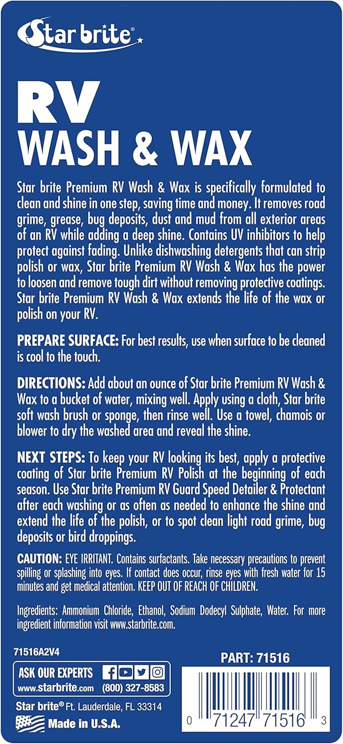 STAR BRITE RV Wash & Wax – One-Step Concentrated Cleaner, UV Protection – Ideal