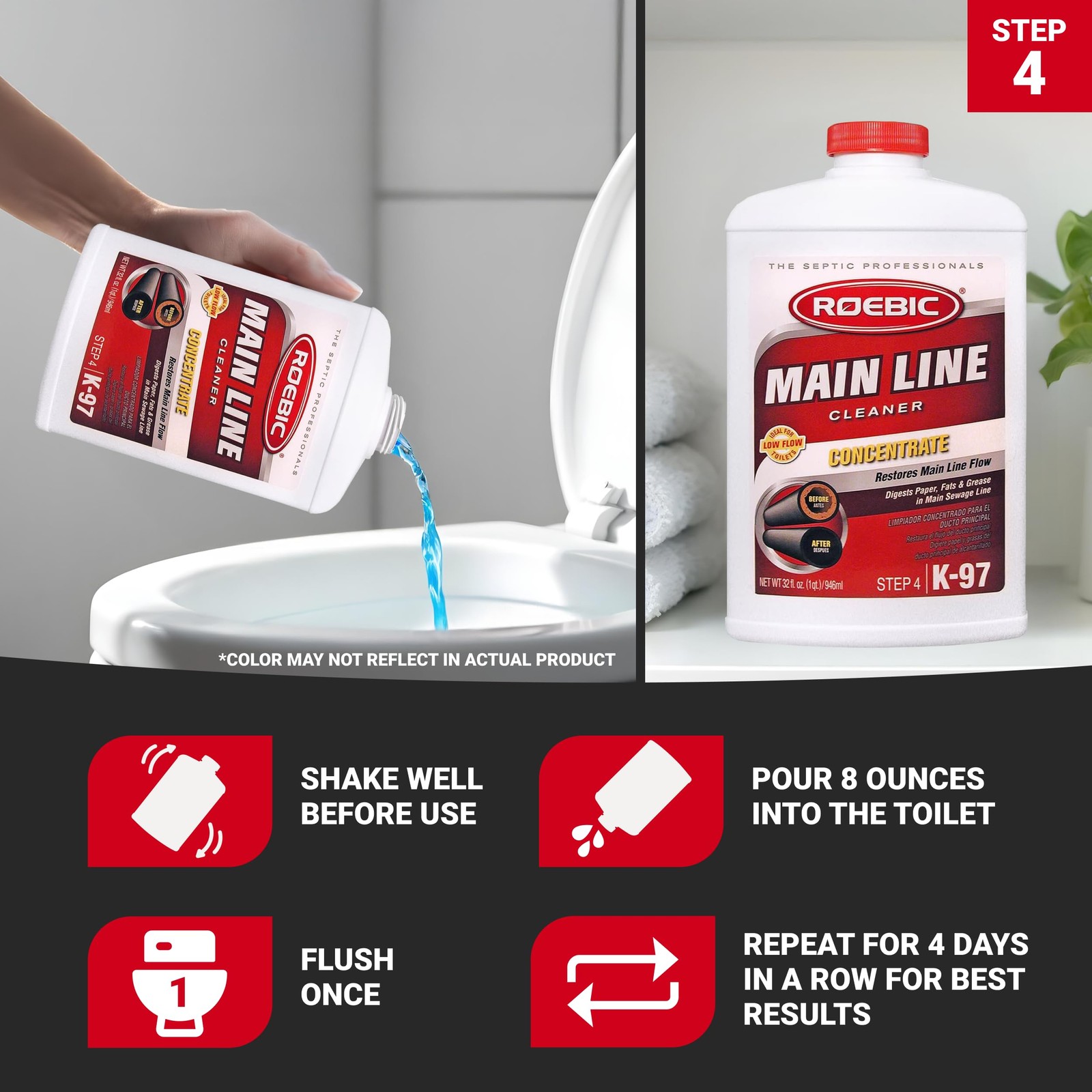 Roebic SMP-1000-PAK-1 Complete Septic System Maintenance Kit 4 Quarts, Pack of