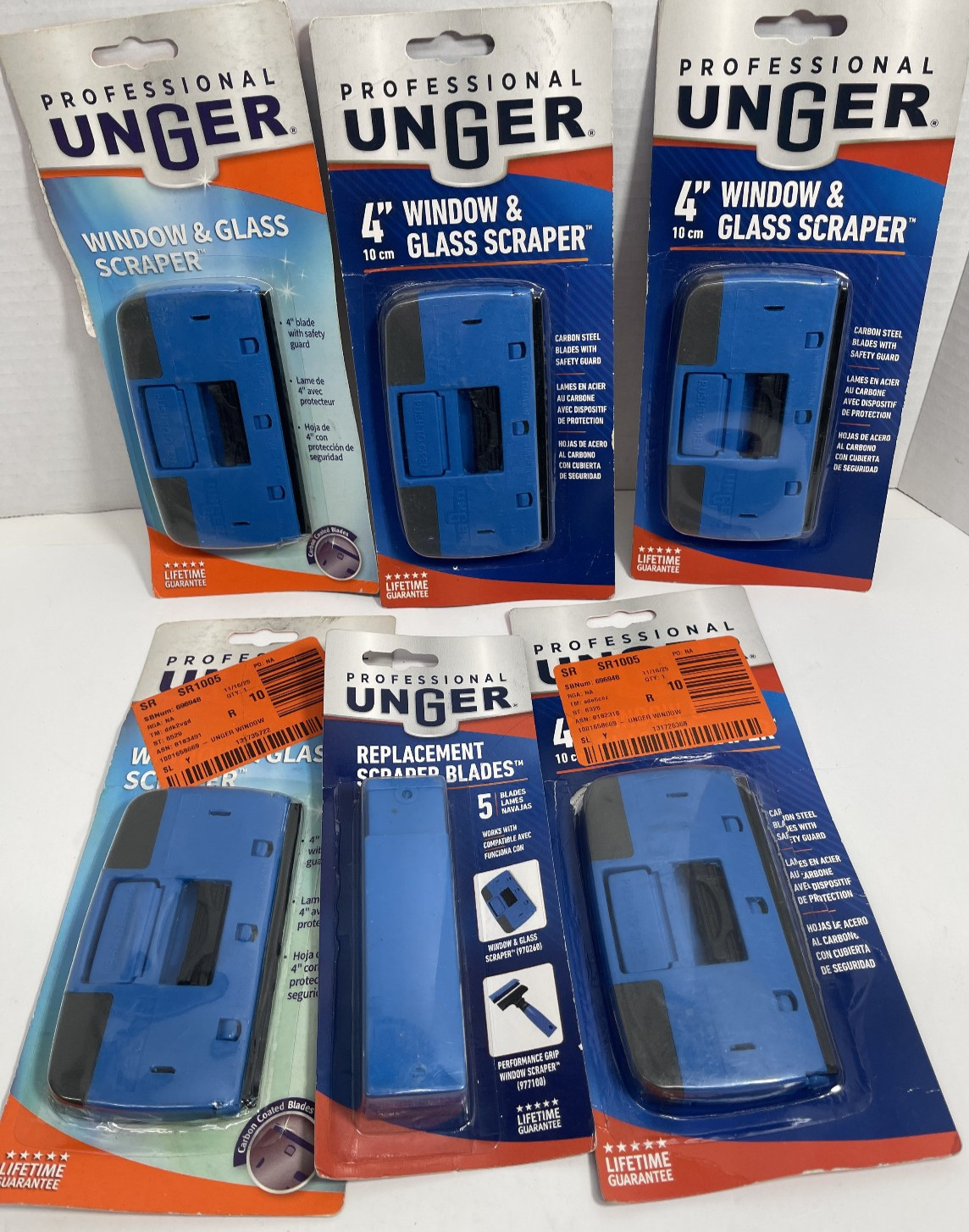 5 Unger Professional 4″ Window & Glass Cleaning Scraper 970260 *W/Extra Blades*