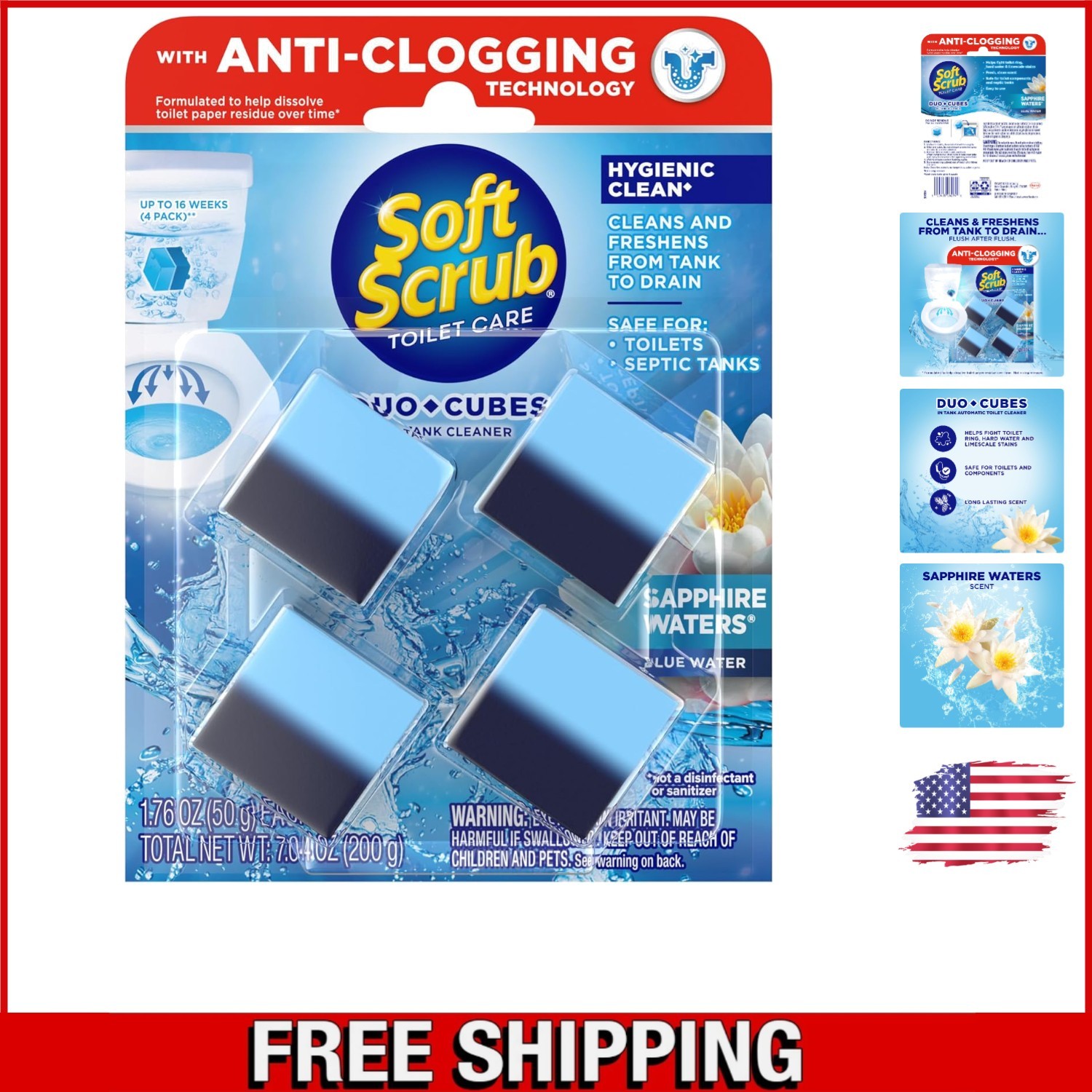 Sapphire Waters In-Tank Toilet Cleaner Duo-Cubes – Freshens & Cleans (4 Count)