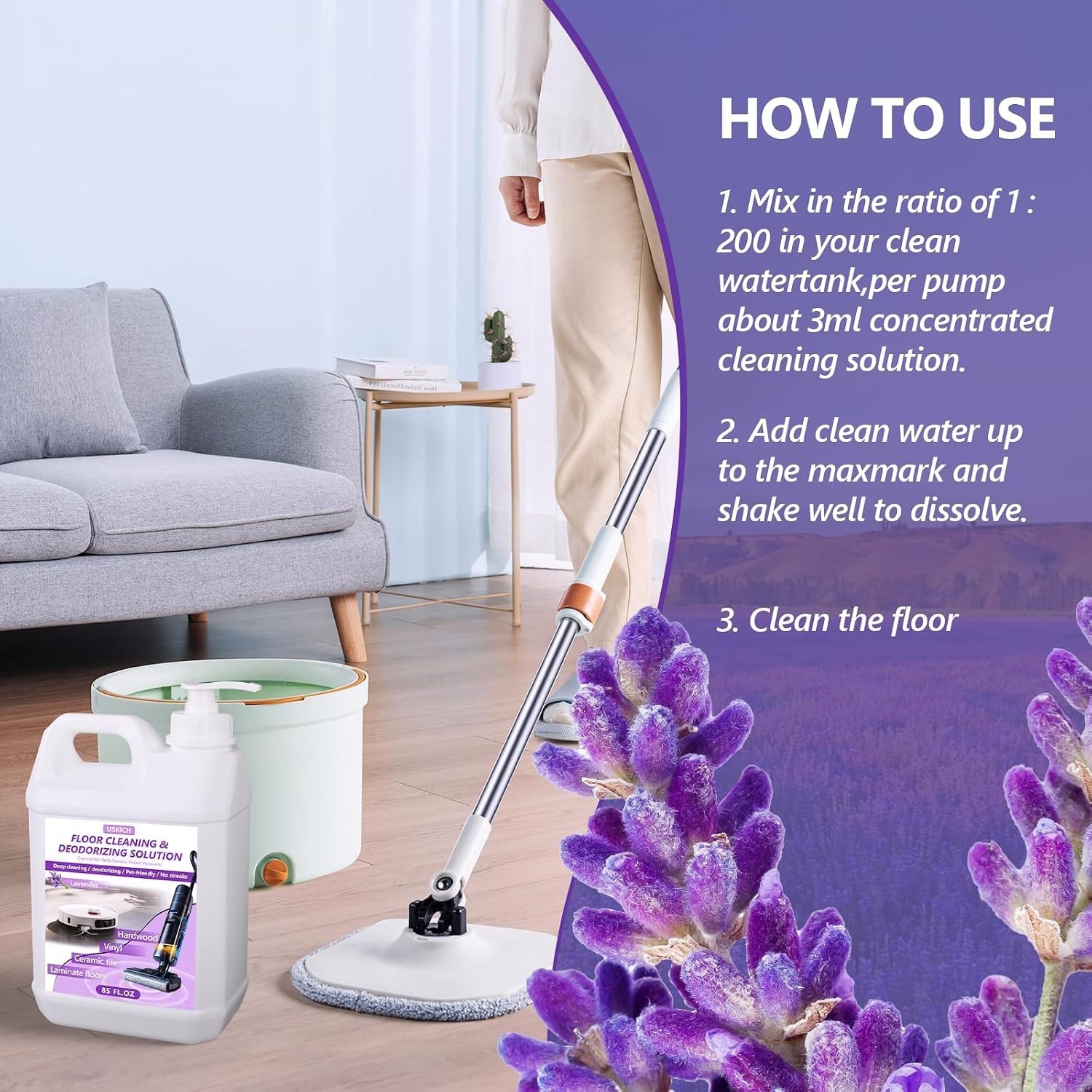 Gentle Yet Powerful Floor Cleaning Solution – 85 FL OZ with Lavender Aroma
