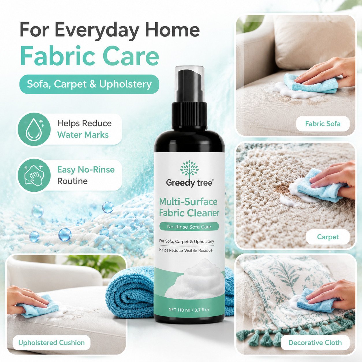 110ML Home Dry Cleaner, Waterless, for Sofa Mattress Clothes Curtain Carpet