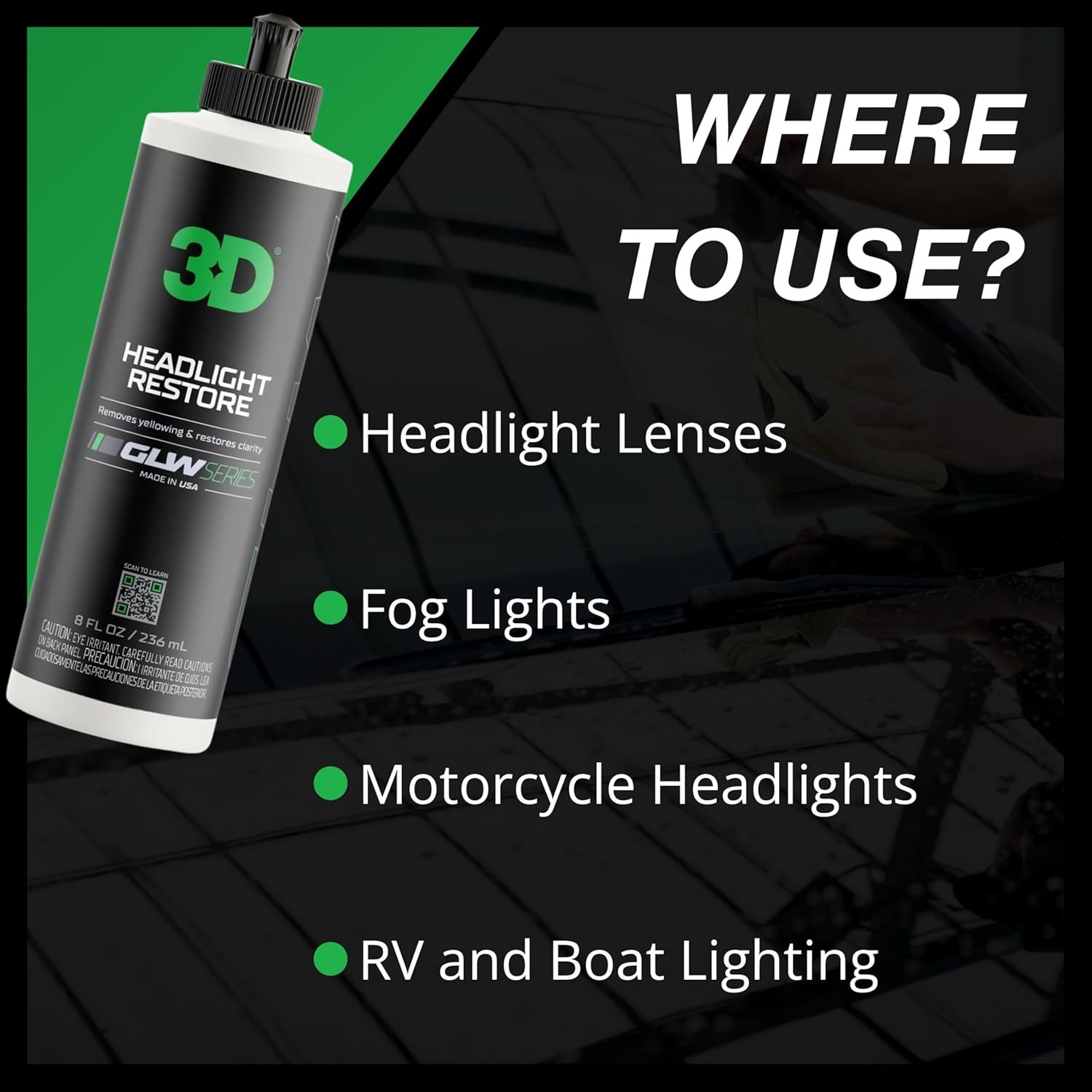 GLW Series Headlight Restore – 2-Step Kit Removes Oxidation, Scratches & Yellowi