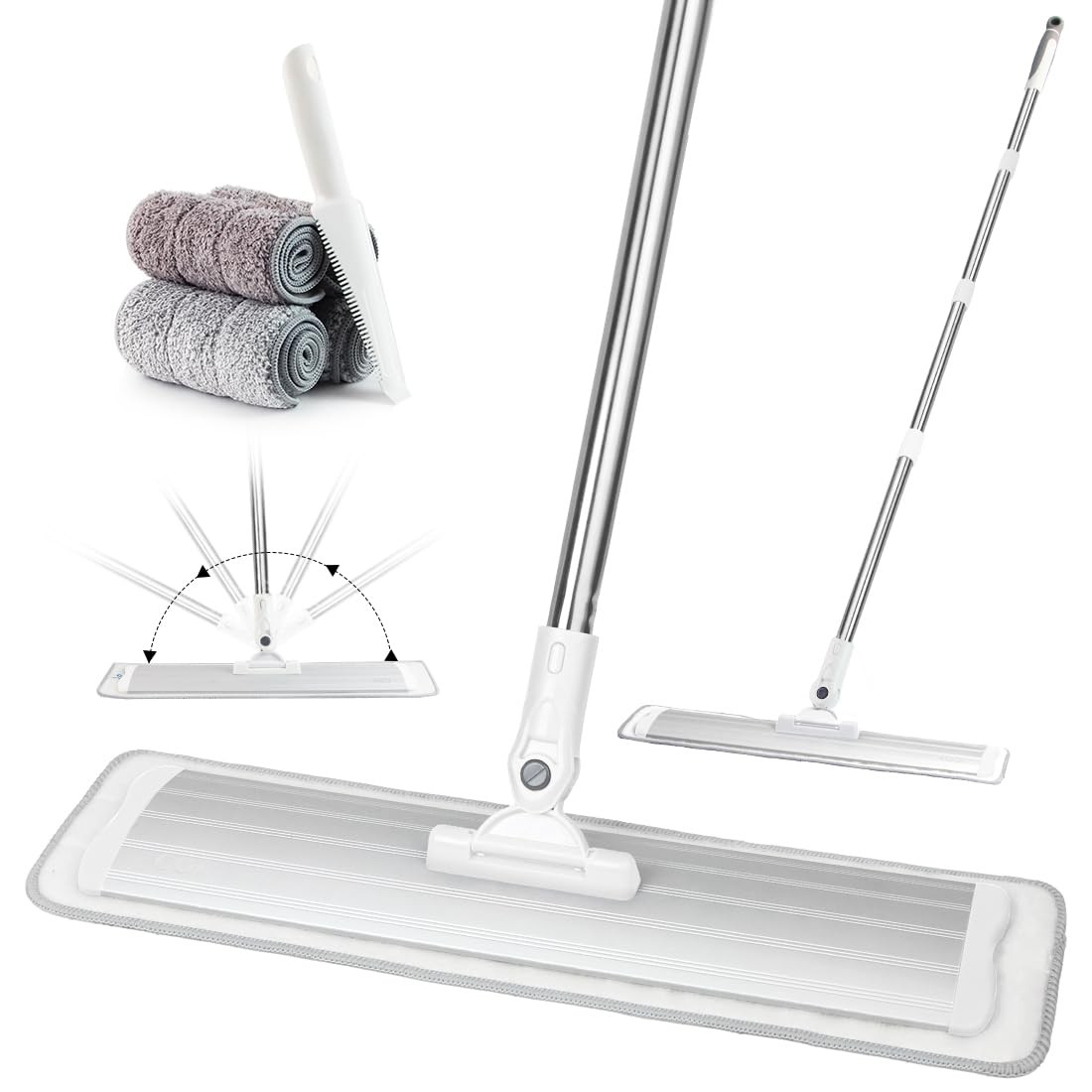 Commercial Flat Microfiber Floor Mop Cleaning System 18″ Inch Wet Dry and Dus…