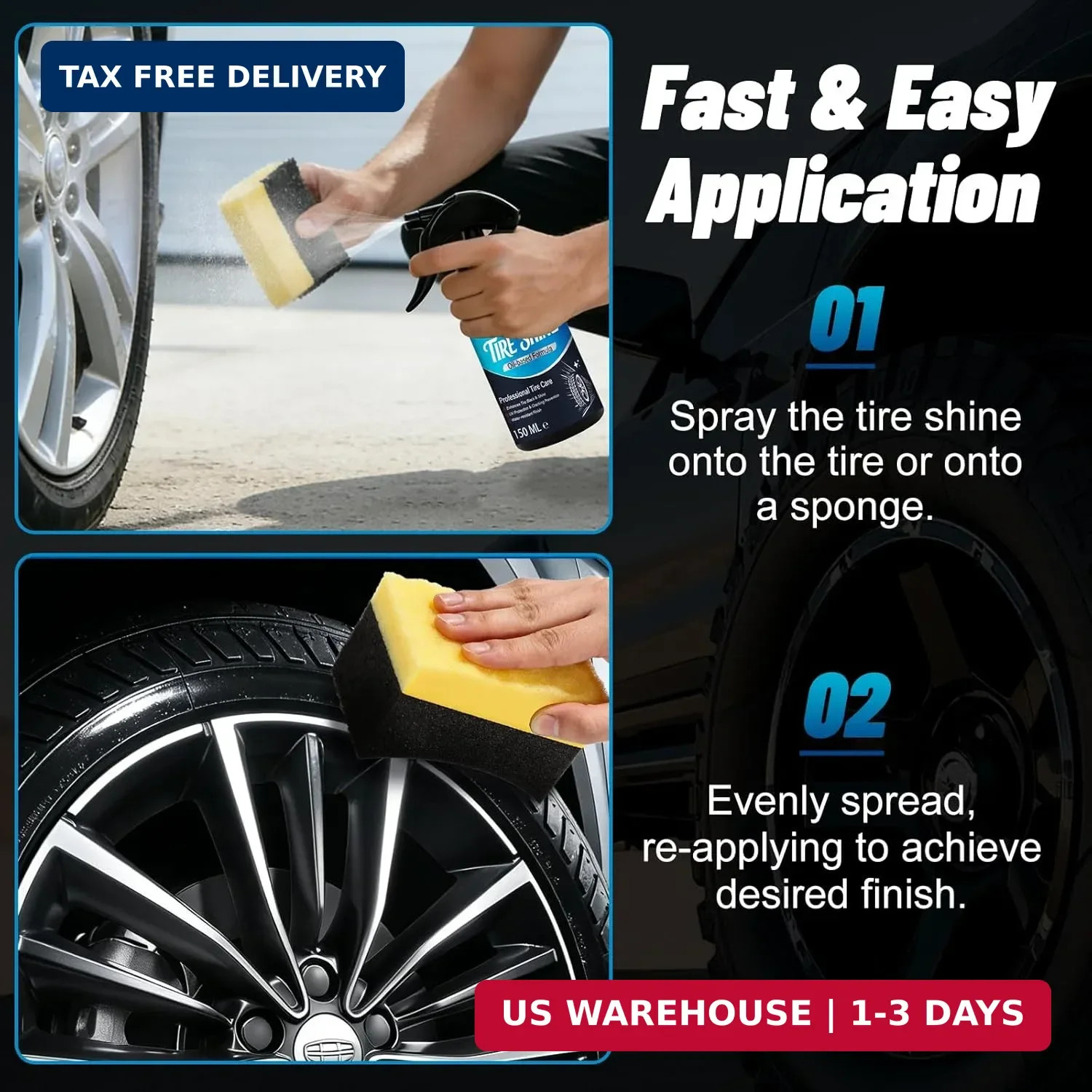 Tire Shine Spray – Long-Lasting Gloss, Advanced Dust-Repellent Formula, UV & Ozo