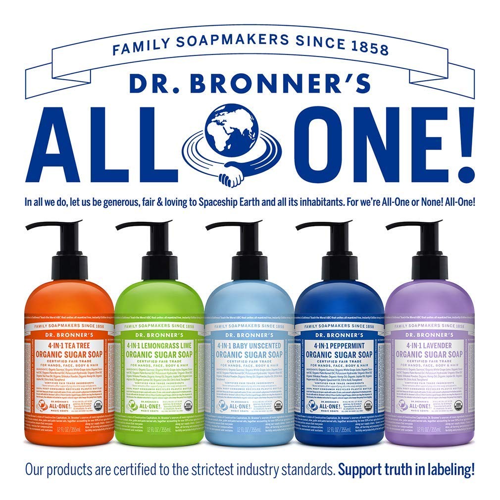 Dr. Bronner’s – Organic Sugar Soap (12 oz Variety Pack) Lavender, Peppermint,