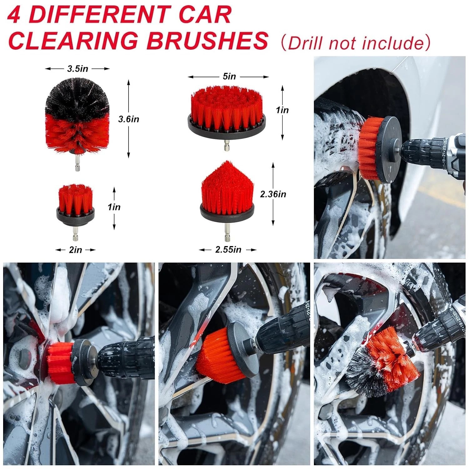 Car Wash Kit with Detailing Brushes Car Vacuum Drill Brush Set Cleaning Tools