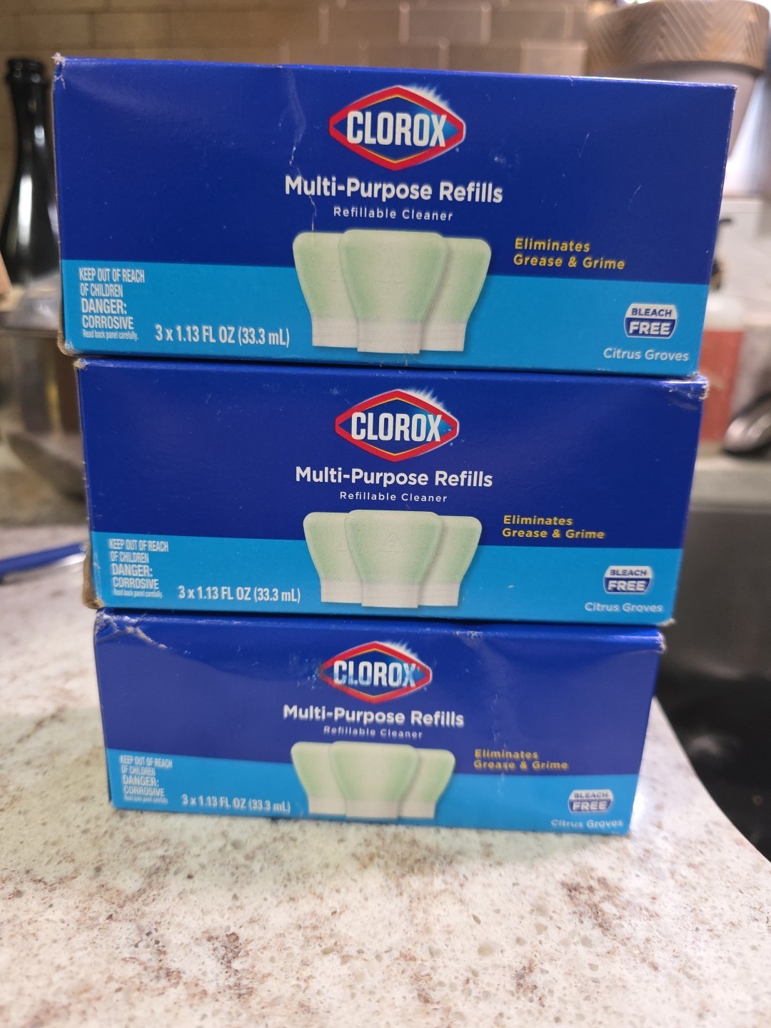 Lot of 3 Clorox Multi-Purpose Spray Concentrate Refills, 3ct x 1.13 Fl Oz (9 Ct)