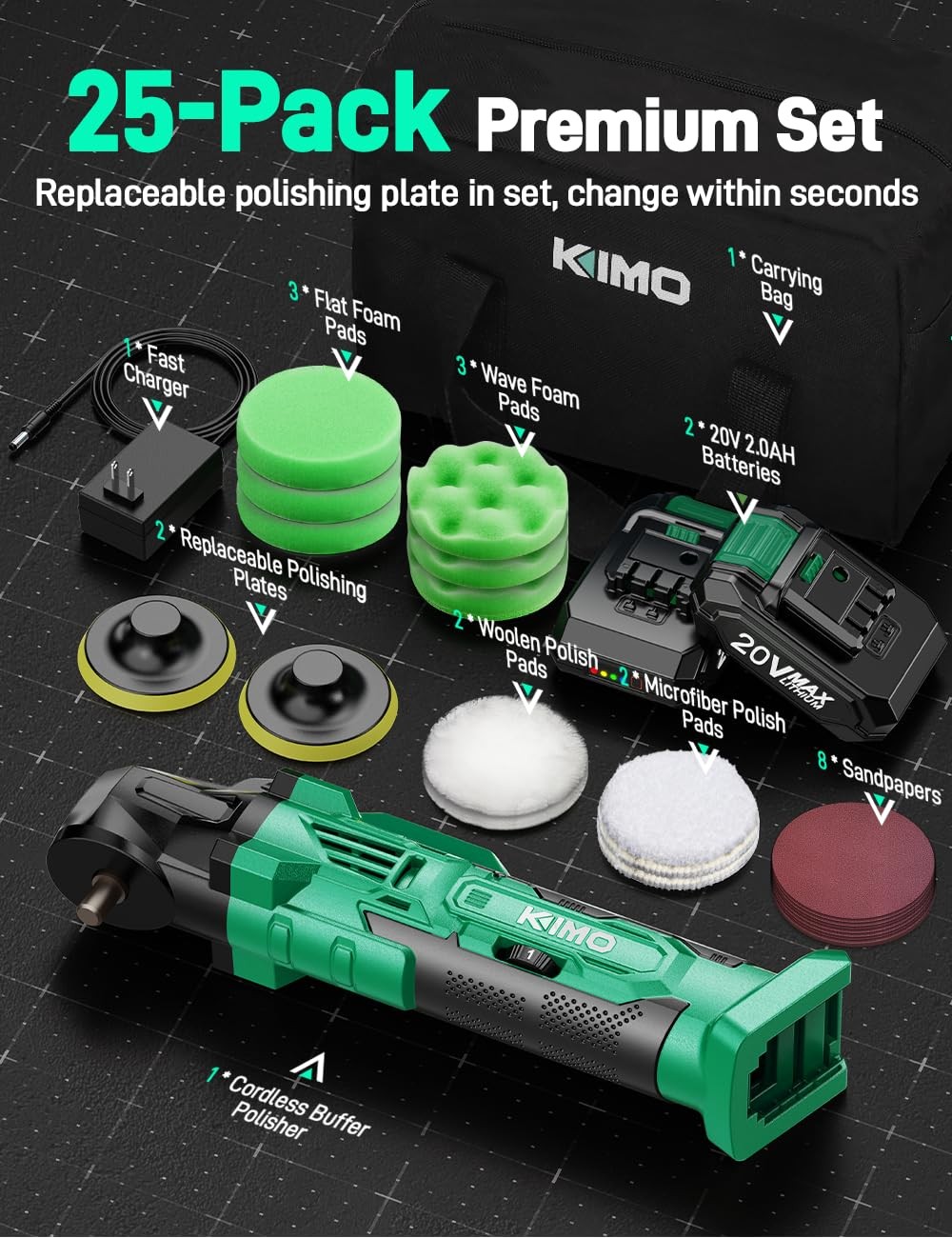 20V Cordless Buffer Polisher Kit, 25Pcs Polishing Kit, 6 Speeds to 6000RPM Co…