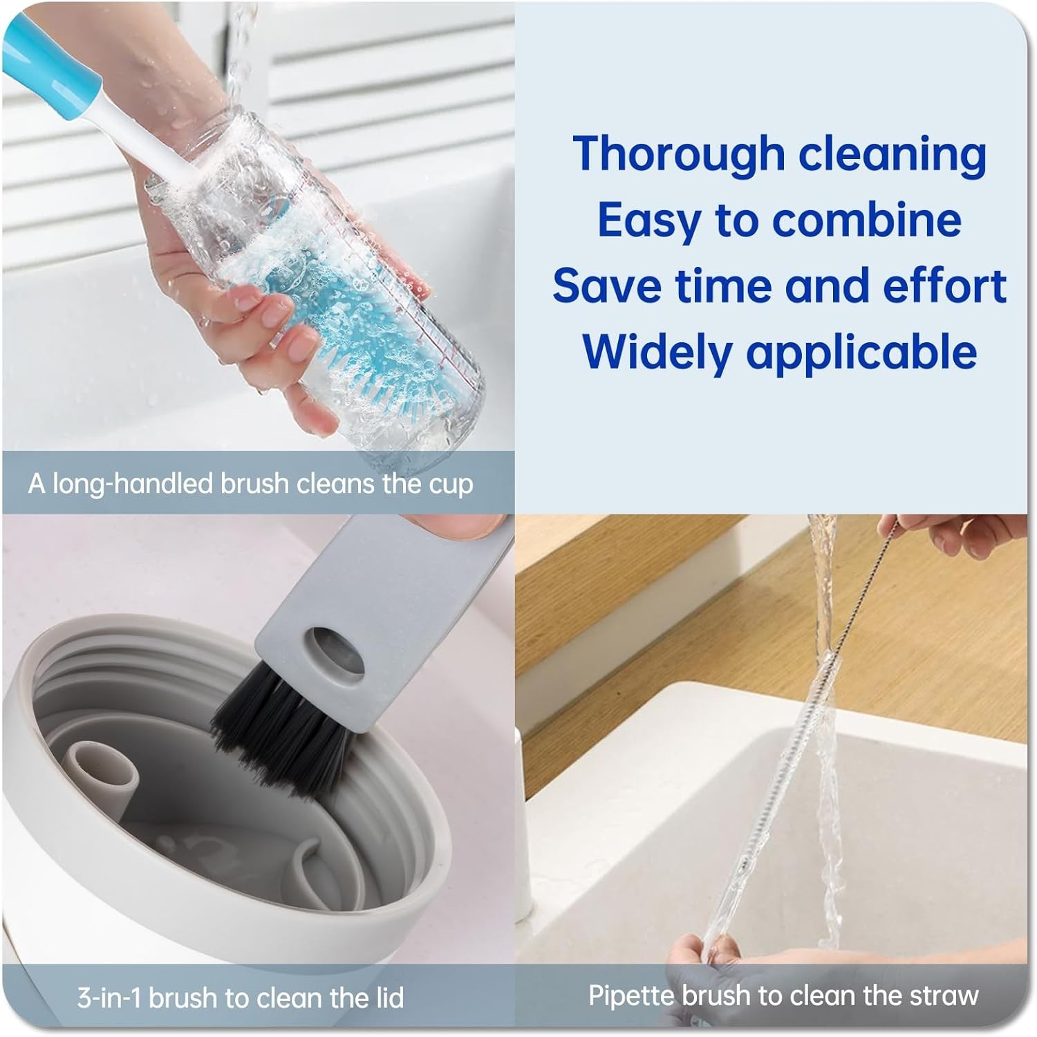 3 Pack Water Bottle Cleaner Brush Set – for Owala Cleaning Kit, Long Handle S…