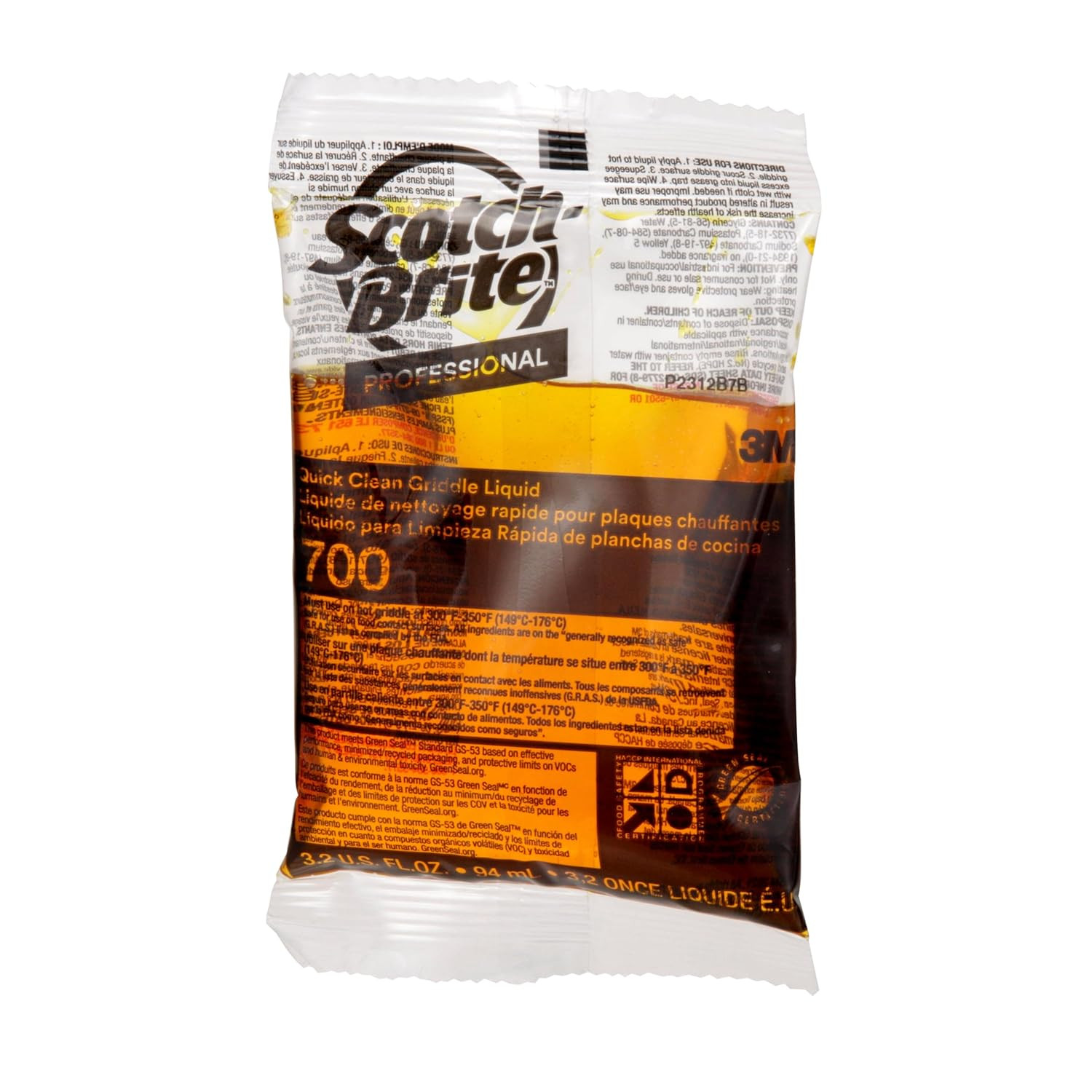 Scotch-Brite Griddle Cleaning, Quick Clean Liquid 700-40, 3.2 Oz Packet, 40/Pack