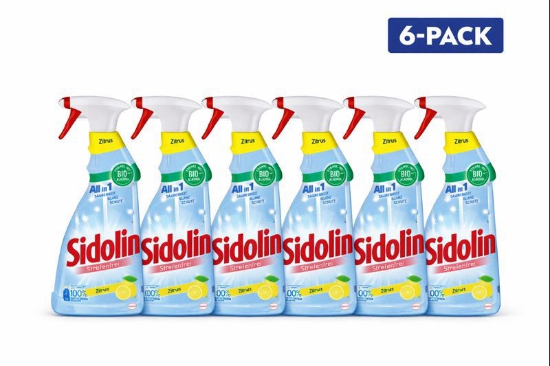 Sidolin Streifenfrei Glass Cleaner Zitrus 6-Pack | All-in-1 Streak-Free Spray