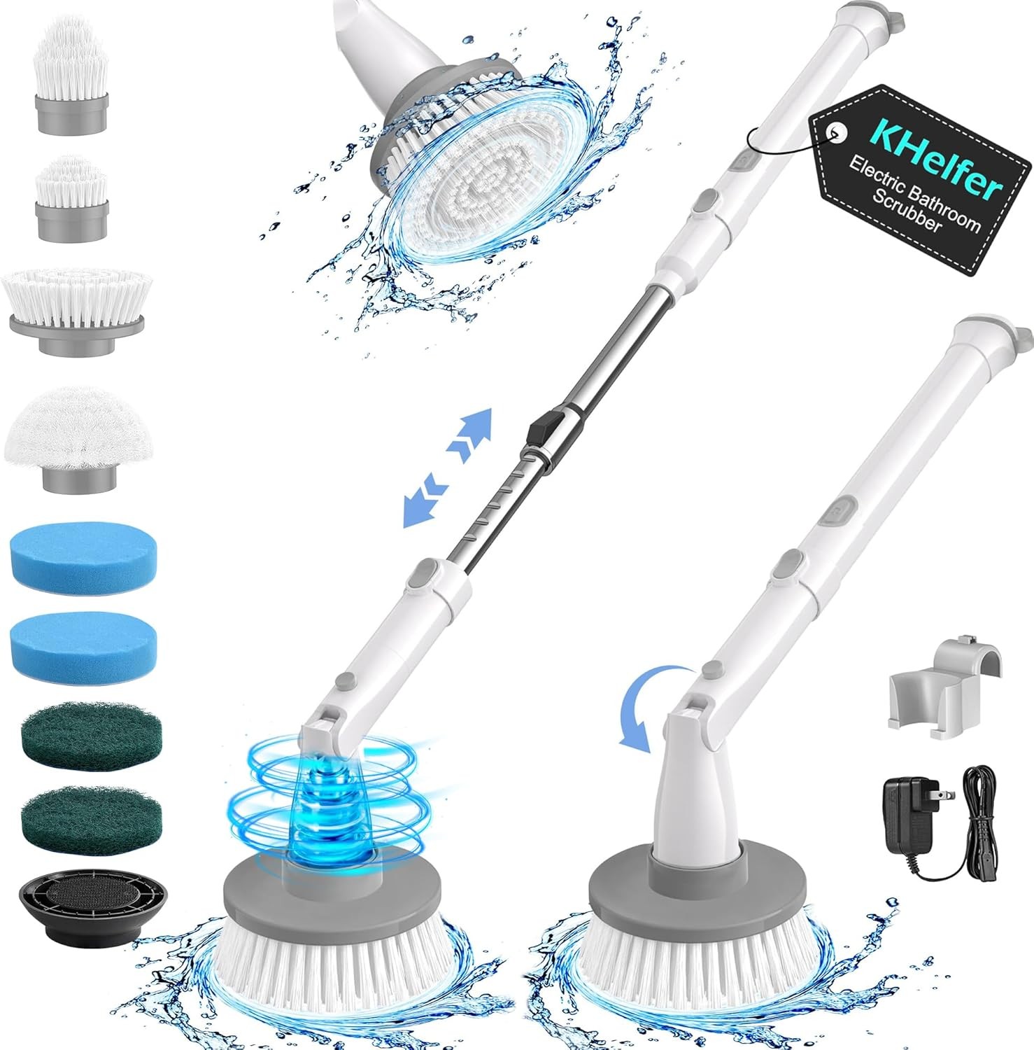 Upgraded wireless shower brush cleaner with 8 replacement brush heads