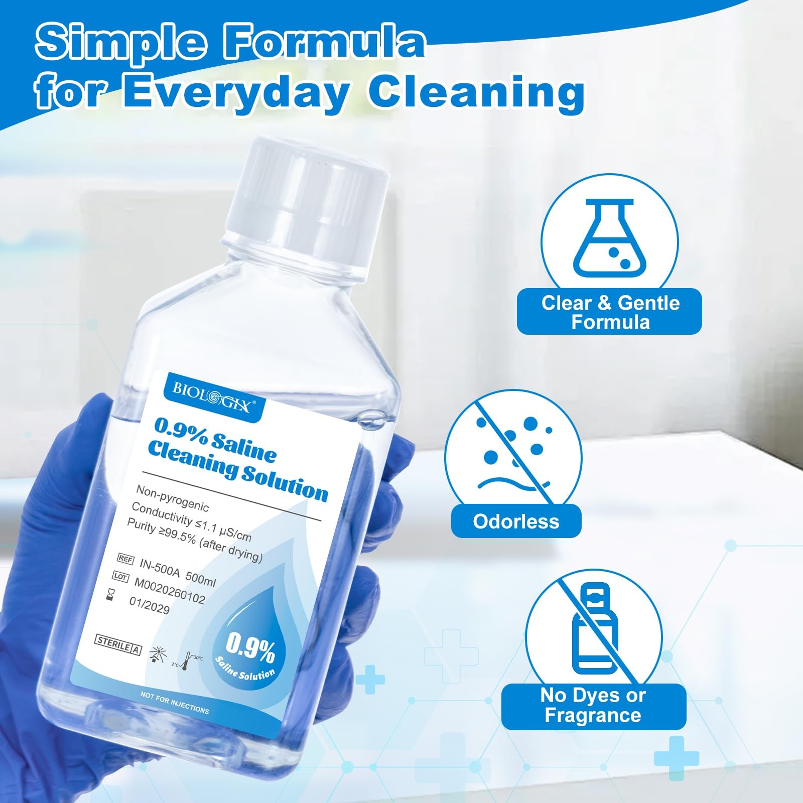 0.9% Saline Cleaning Solution, Normal Solution, Ready-to-Use for Daily Cleani…