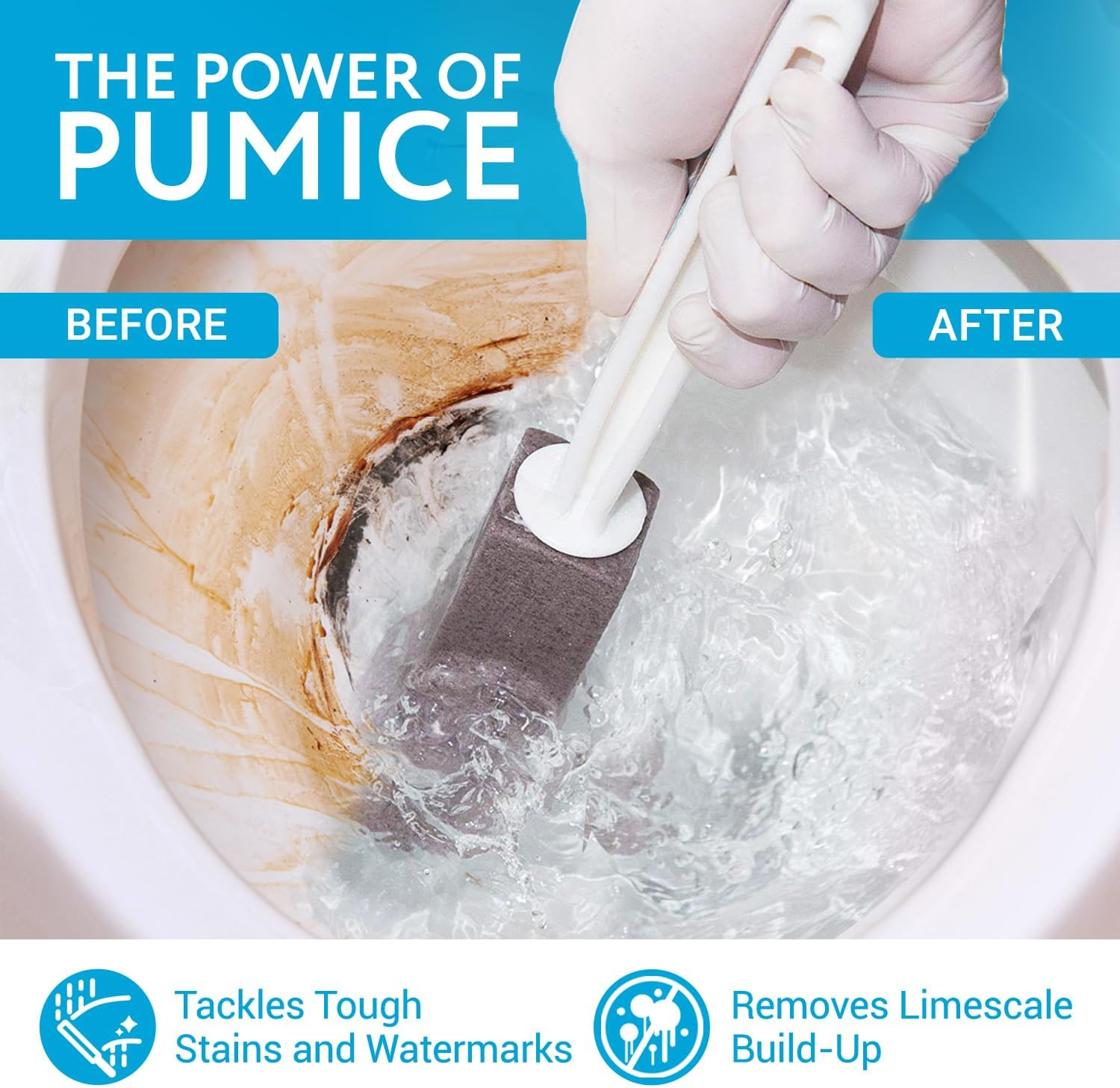 Pumice Stone Toilet Cleaner with Handle – 2 Count, White Hard Water Stain Rem…