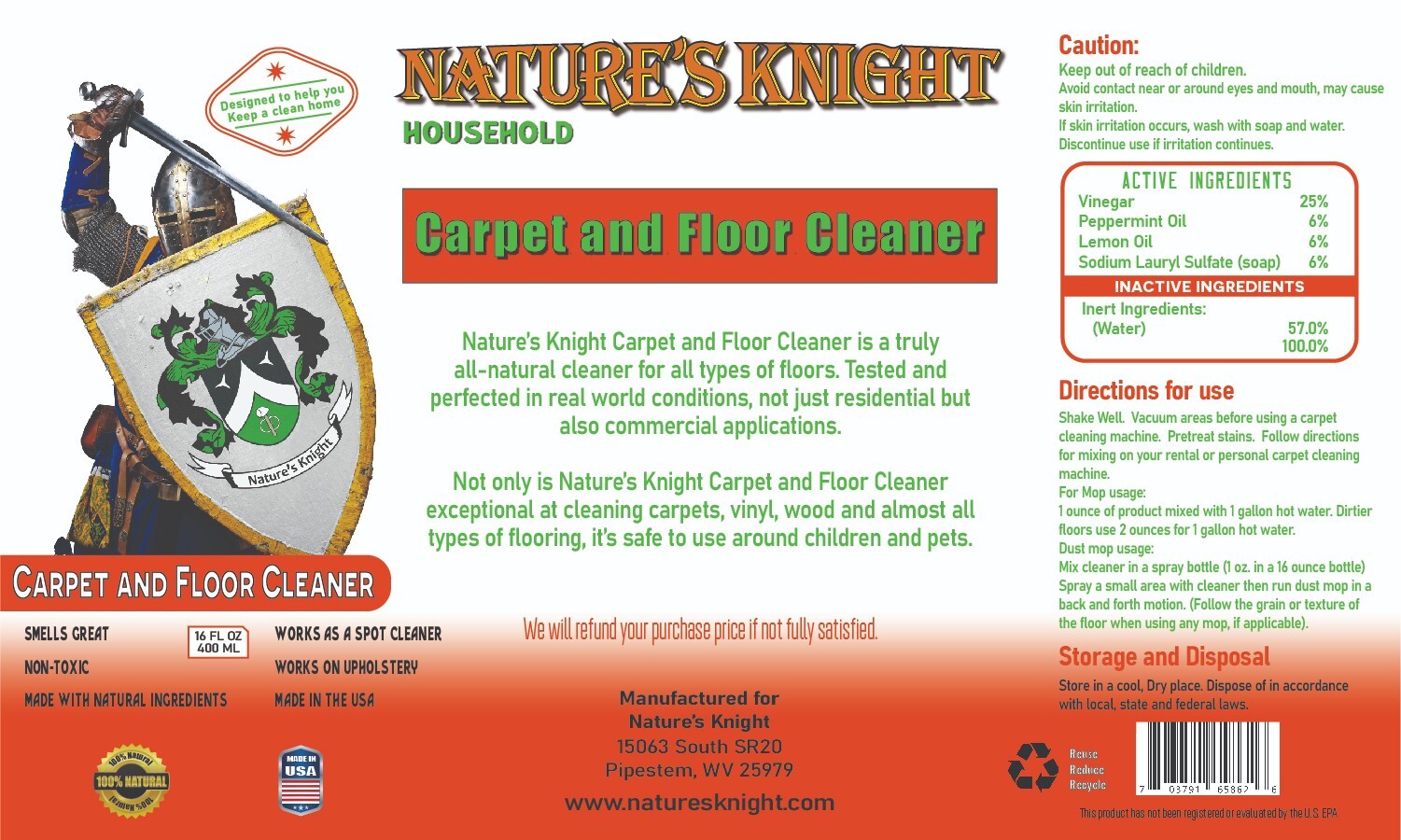 Carpet and Floor Cleaner Natural Non Toxic Cleans Tough Stains Deodorizes