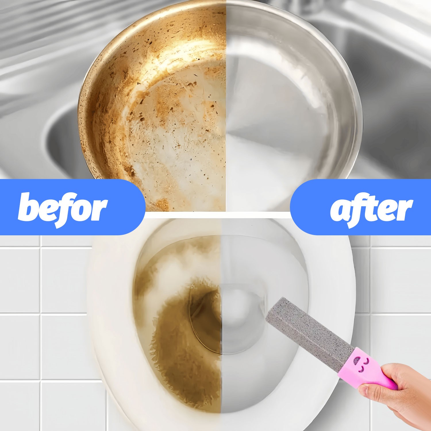 5Pcs Bathroom Pumice Stone Toilet Brush Set Rust Limescale Remove Cleaning Tools