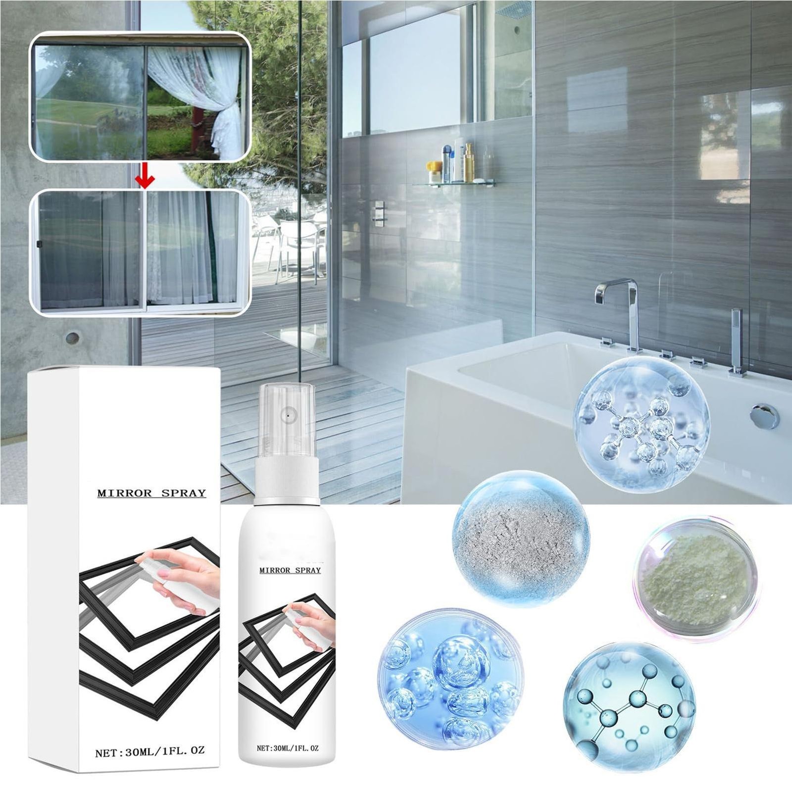 Reflective window spray Glass Cleaner 30ml Reflective Coating Stain Remover Mist