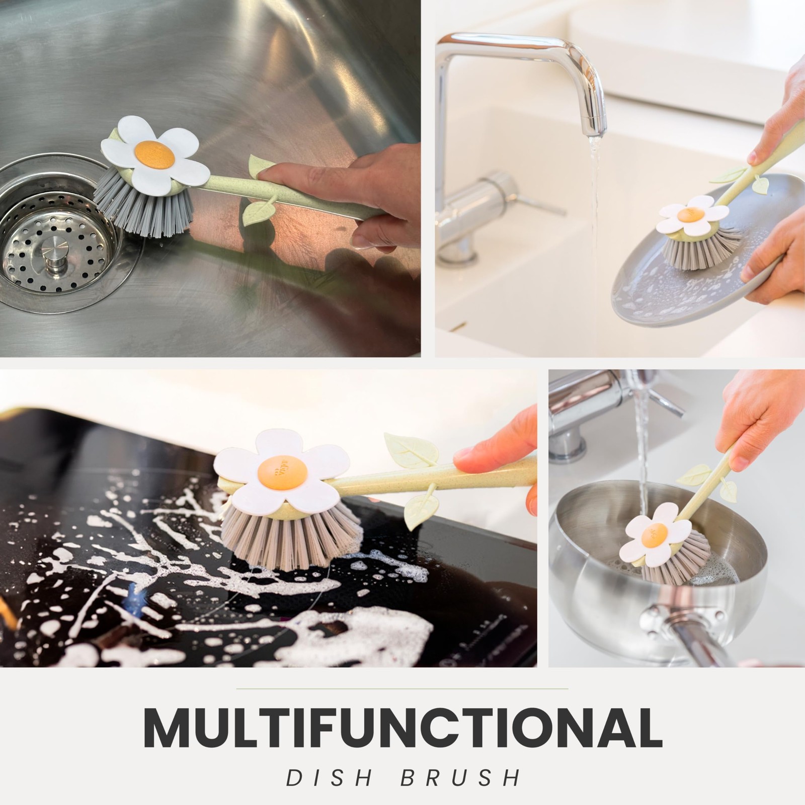 Vigar Florganic Dish Brush with Handle & Built-in Stand – Daisy-Shaped Kitche…