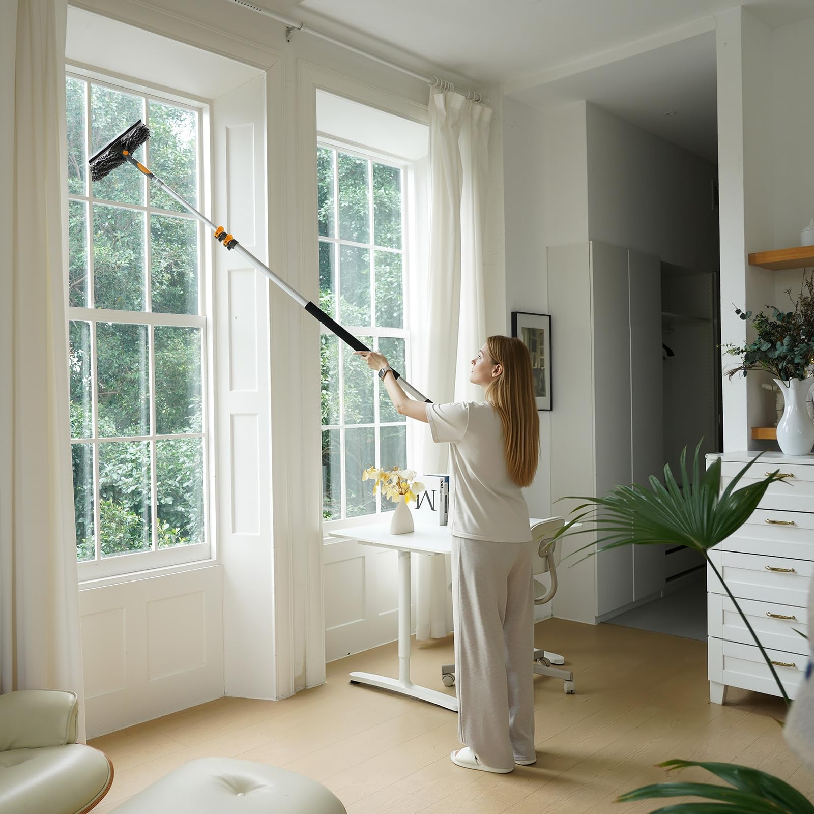 26Ft Window Squeegee with 5-19 FT Extension Poles, 2-in-1 Window Cleaning Kit…