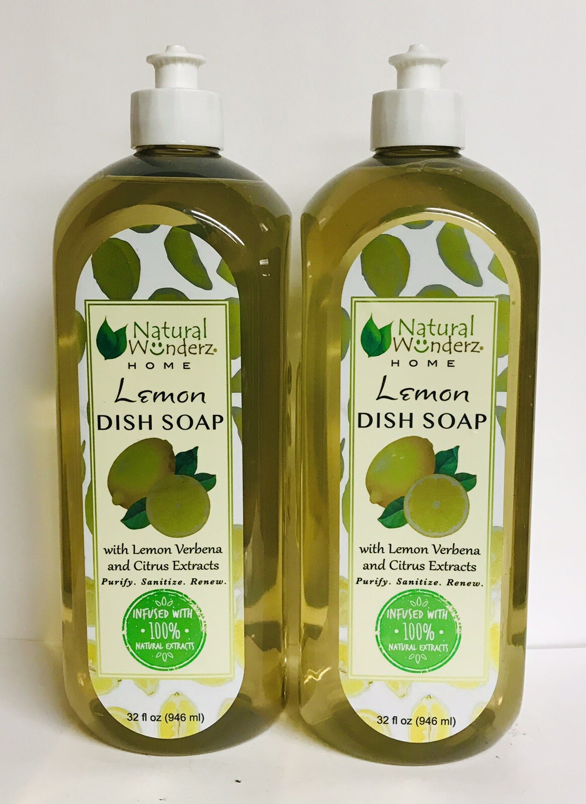2 Bottles Lemon Dish Soap with 100% Natural Extracts 32 oz Each