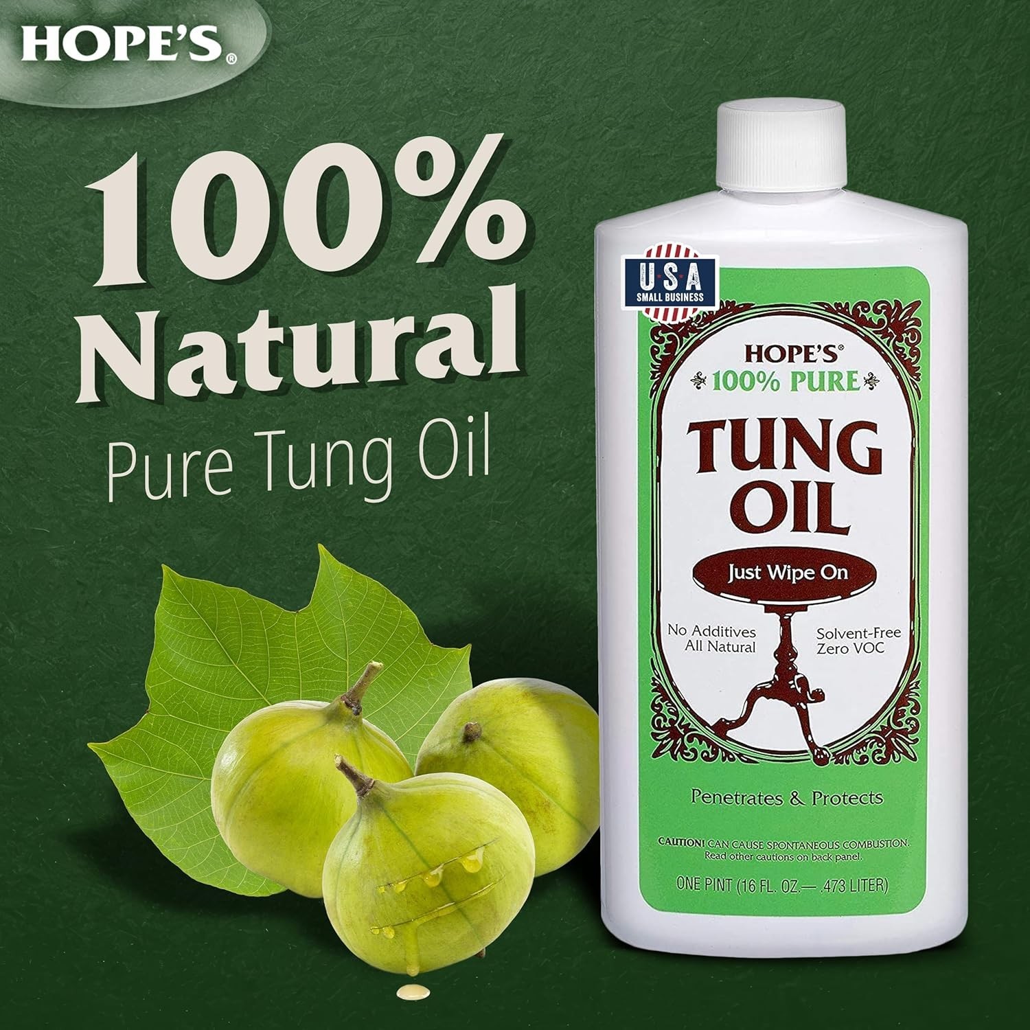 100% Pure Tung Oil, Food Safe, Waterproof Natural Wood Finish and Sealer for…