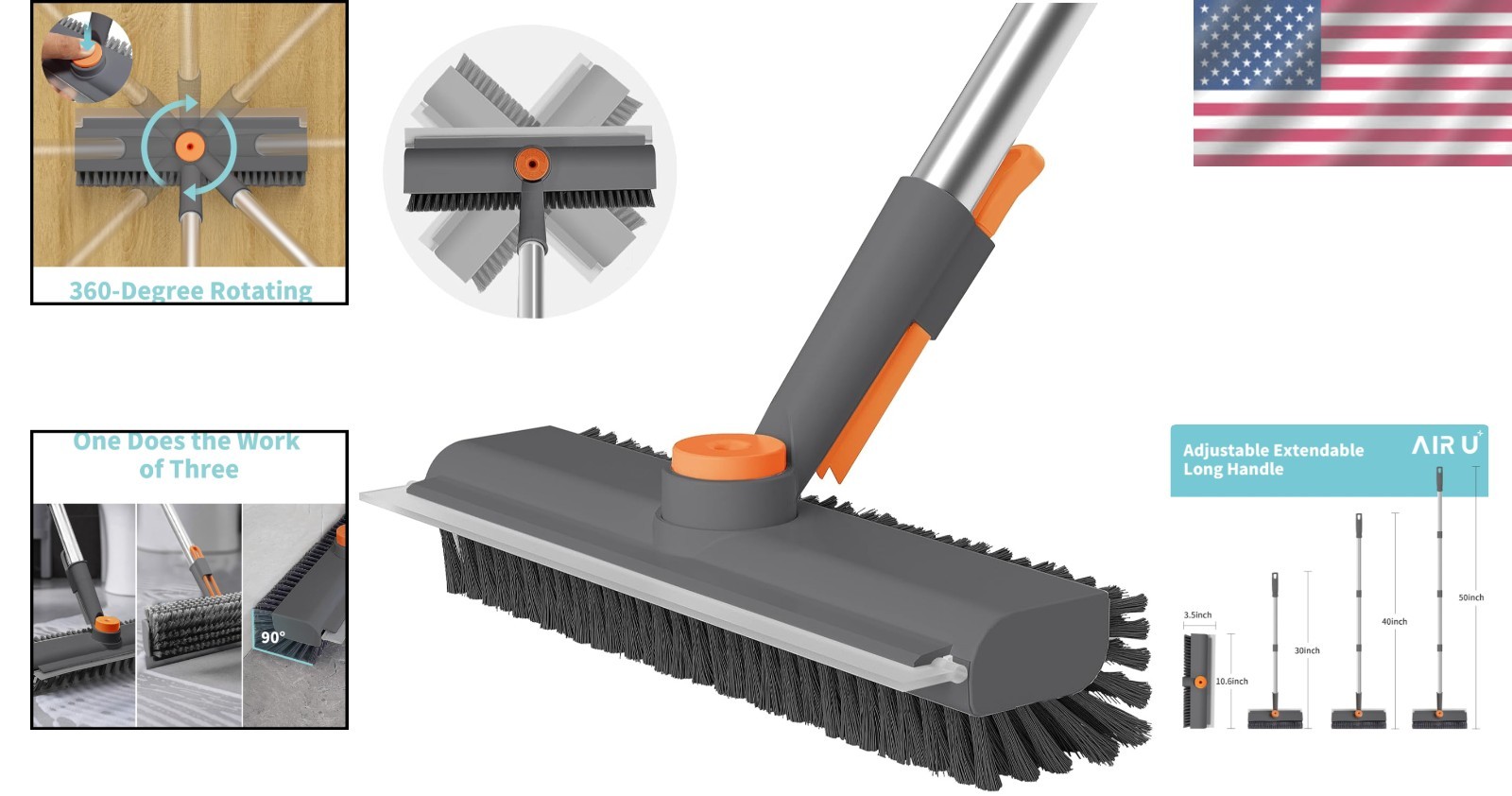 Heavy-Duty Long Handle Scrubber Brush with Stiff Bristles for Versatile Cleaning