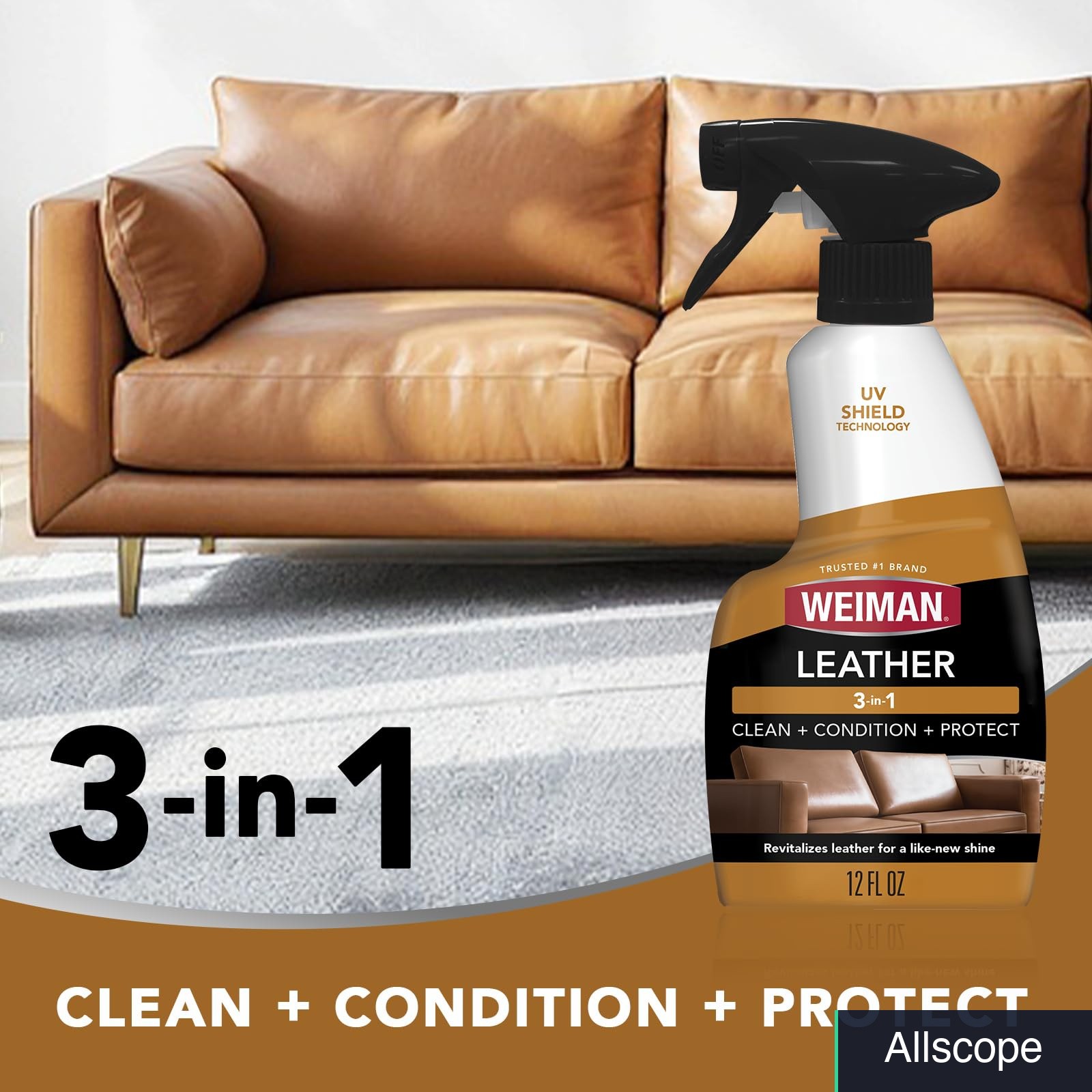 Leather Cleaner & Conditioner 12 Fl Oz Bottle UV Protection Professional