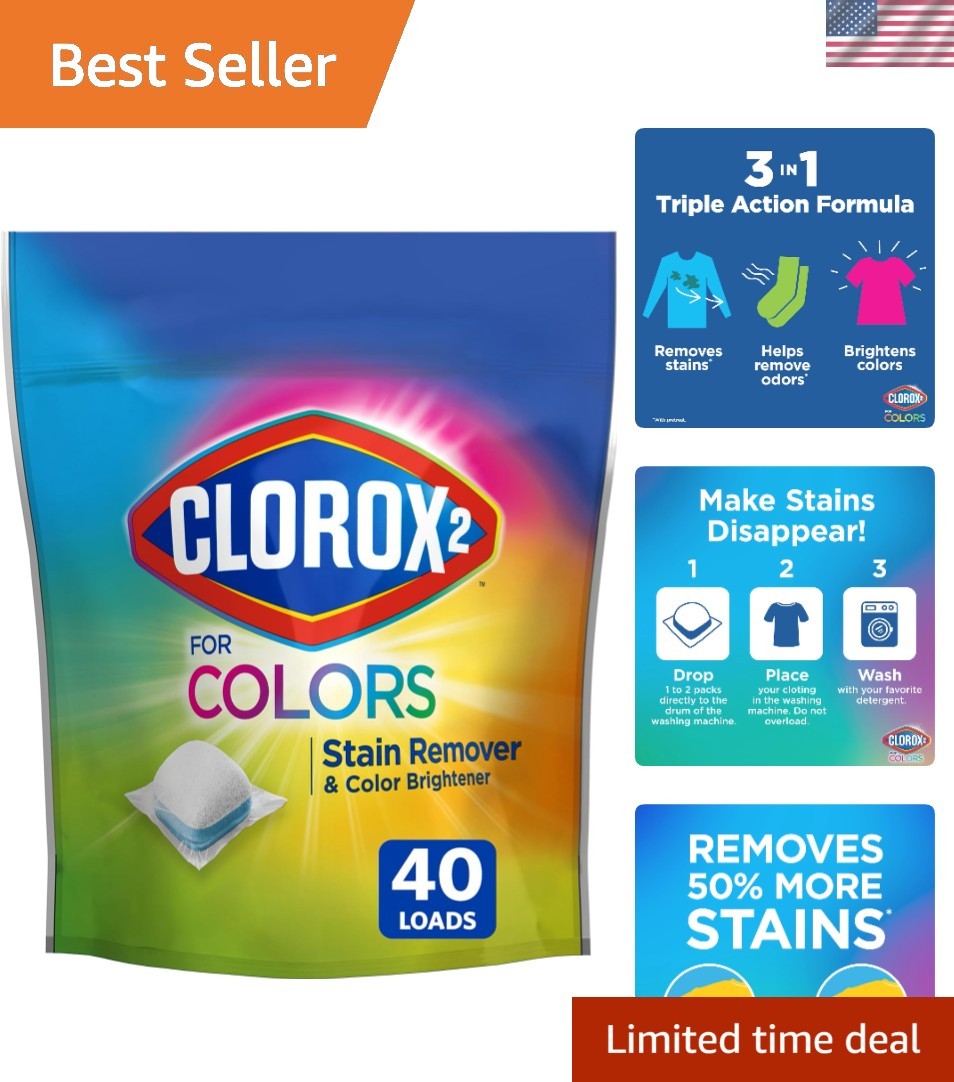 Odor-Free Stain Remover & Color Brightener, 40 Packs for All Fabric Care Needs
