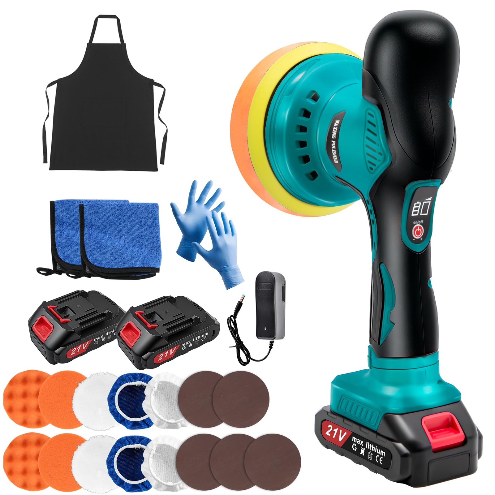 Cordless Car Buffer Polisher Kit with 2x21V Batteries, 6 Inch Car Polisher wi…
