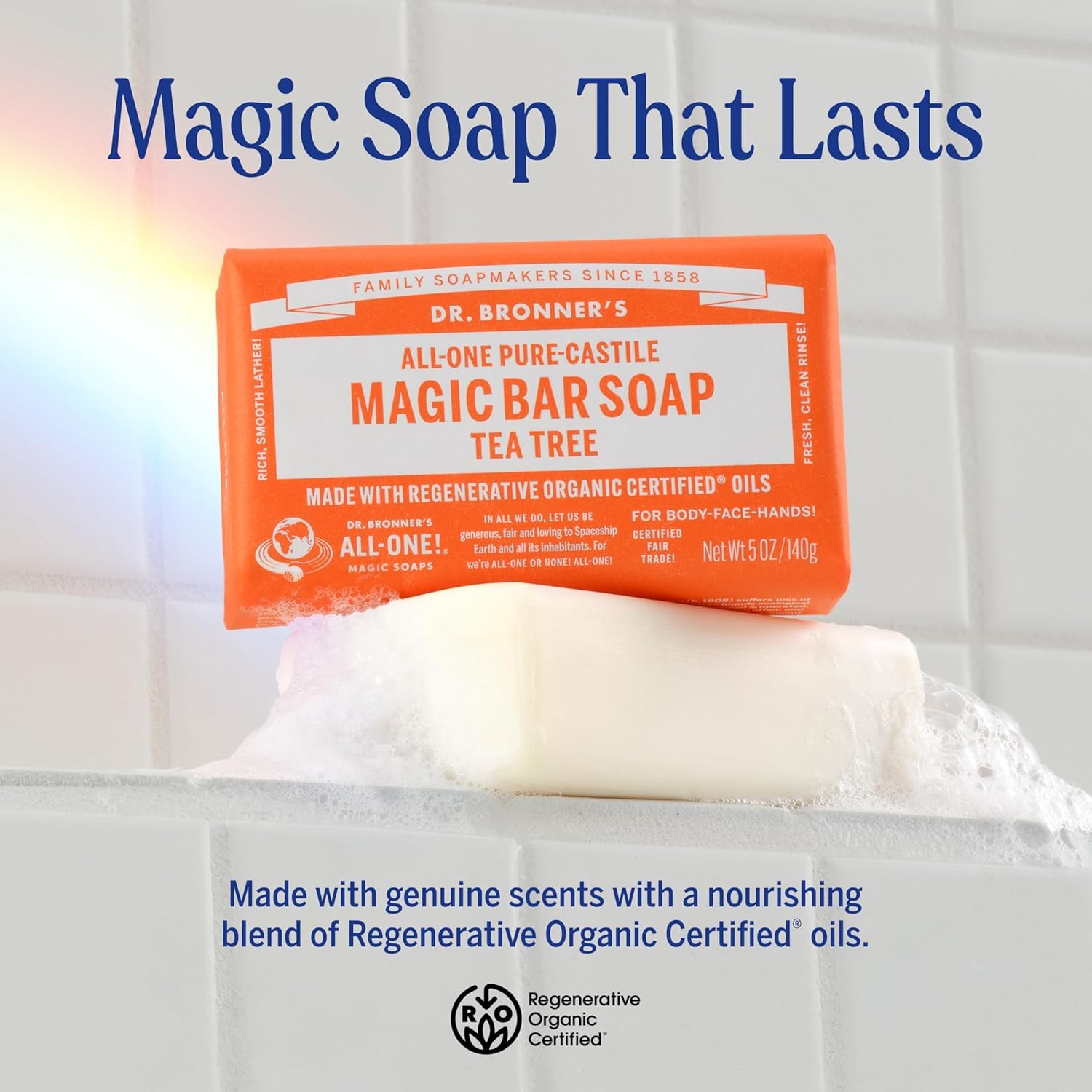Dr. Bronner’s Pure-Castile Magic Bar Soap – Tea Tree, Made with Regenerative O