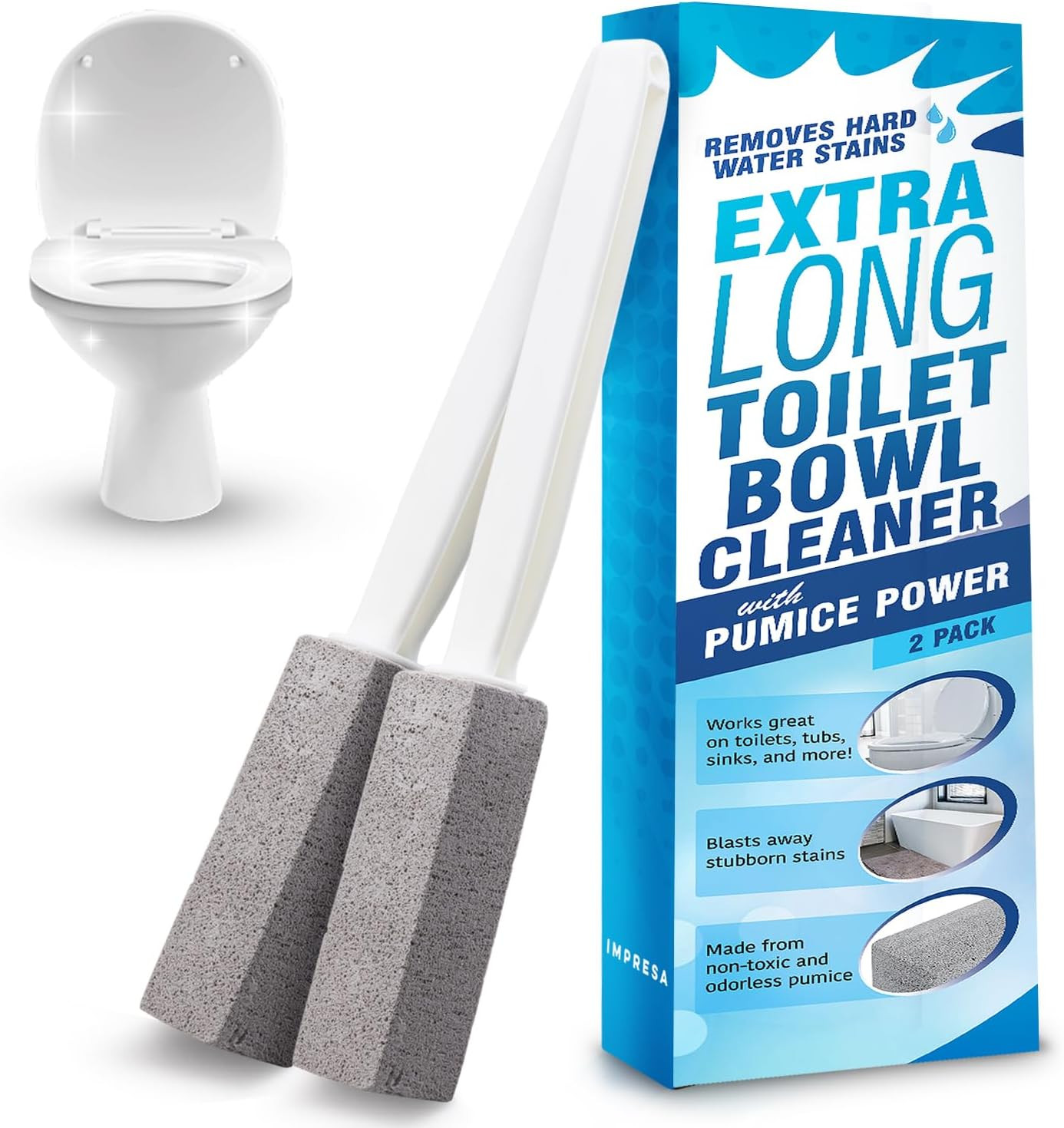 Pumice Stone Toilet Cleaner with Handle – 2 Count, White Hard Water Stain Rem…