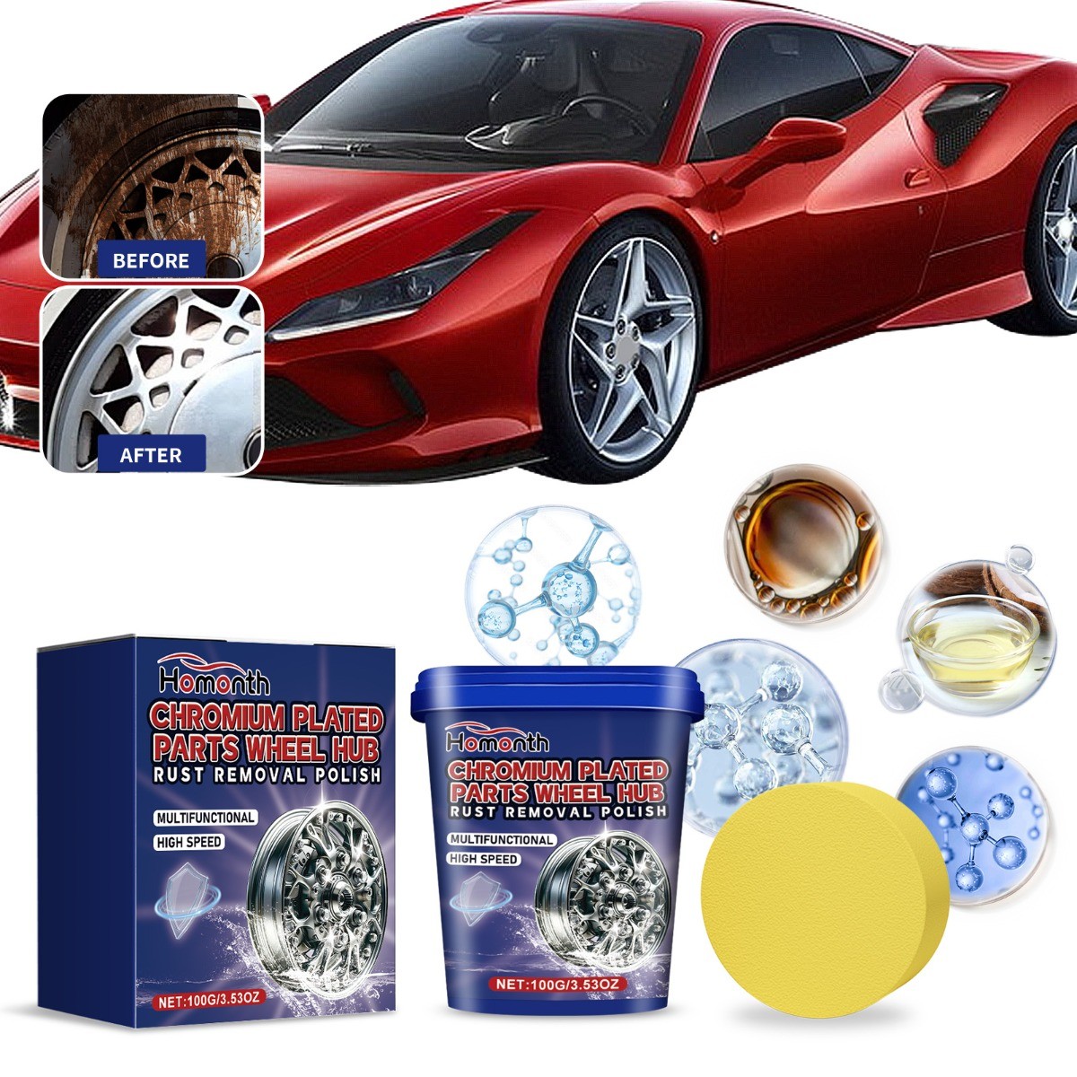 Stainless Steel Wheel Cleaner Paste for Alloy Wheels Car Metal Polish Restorer