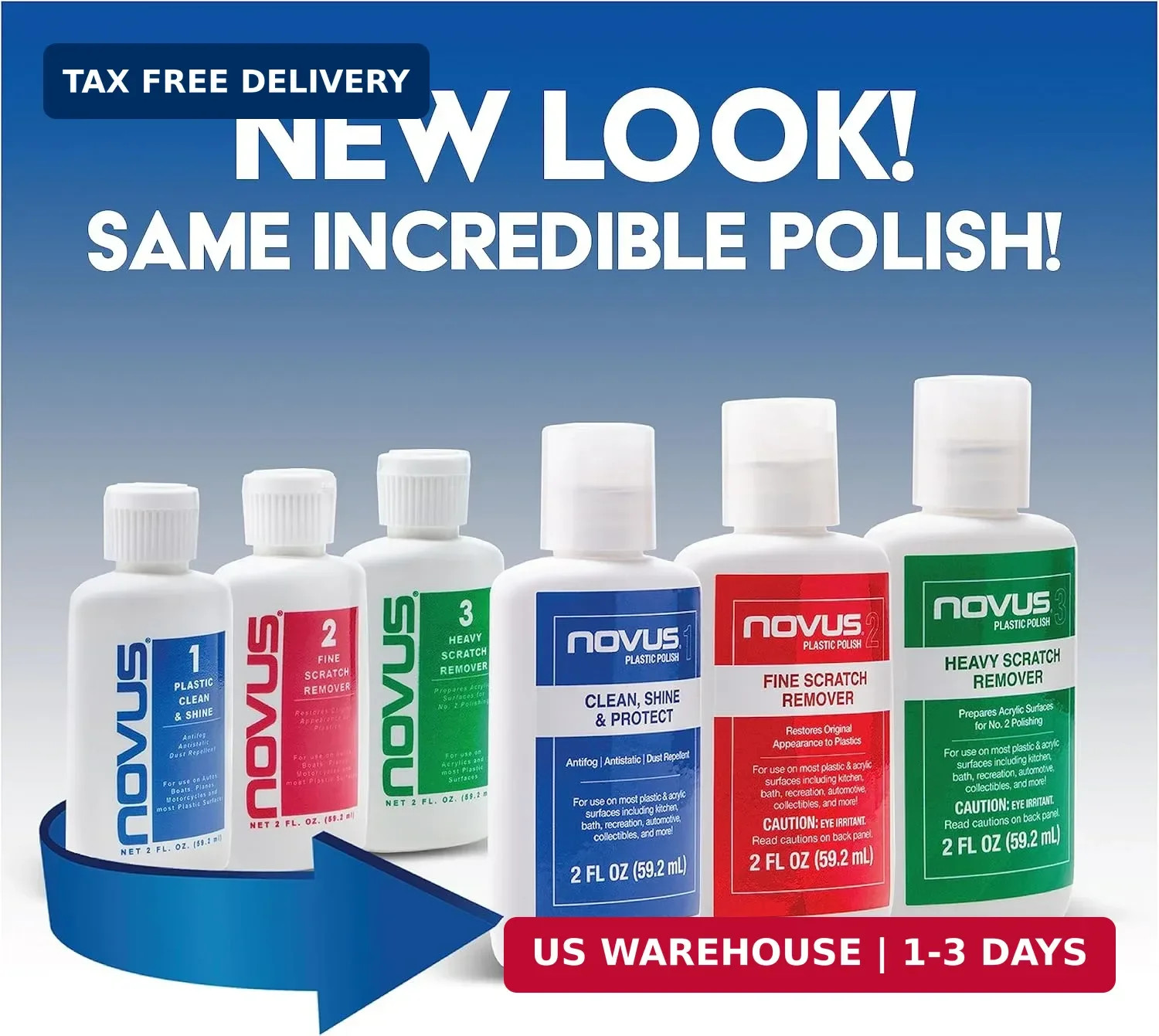NOVUS-PK1-8 | Plastic Clean & Shine #1, Fine Scratch Remover #2, Heavy Scratc…