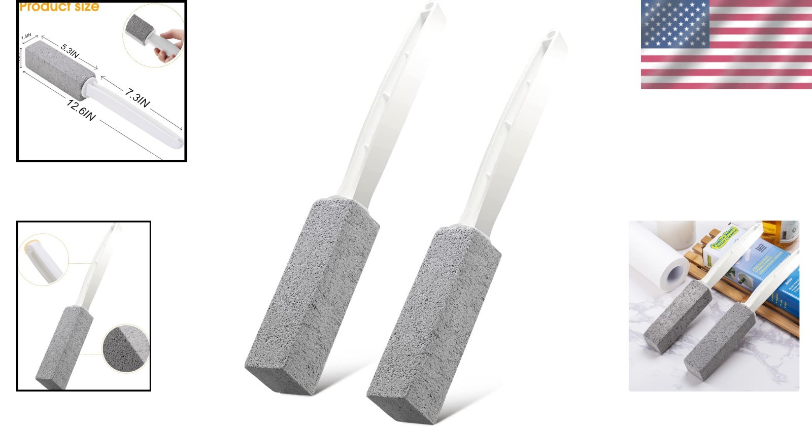 Versatile 2-Pack Pumice Stone Hard Water Cleaner for Toilets, Sinks & Tubs